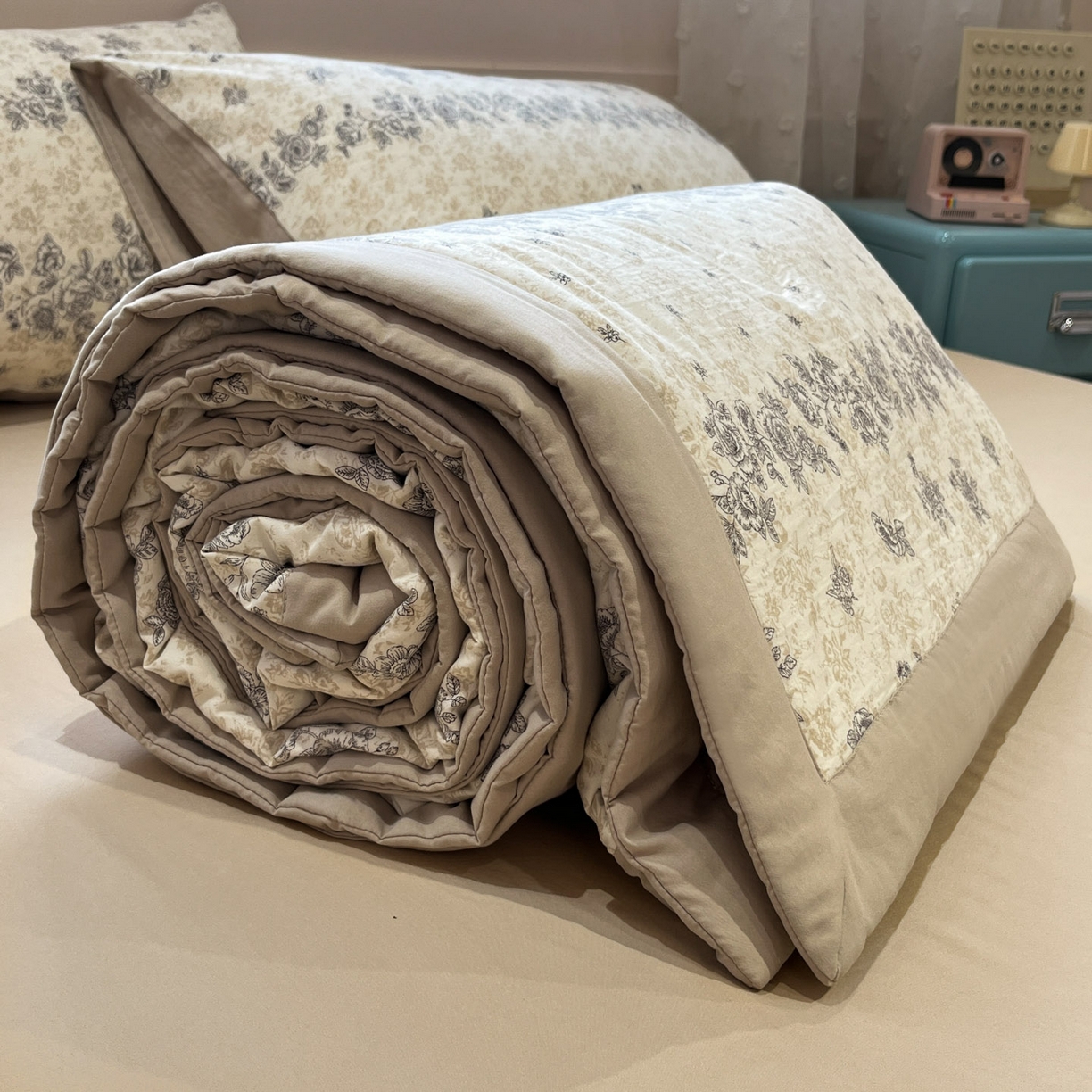 91家纺网 家纺一手货源 找家纺 一加一 2026新款云柔棉印花凉感冰蚕夏被夏凉被空调被四件套 温柔花香