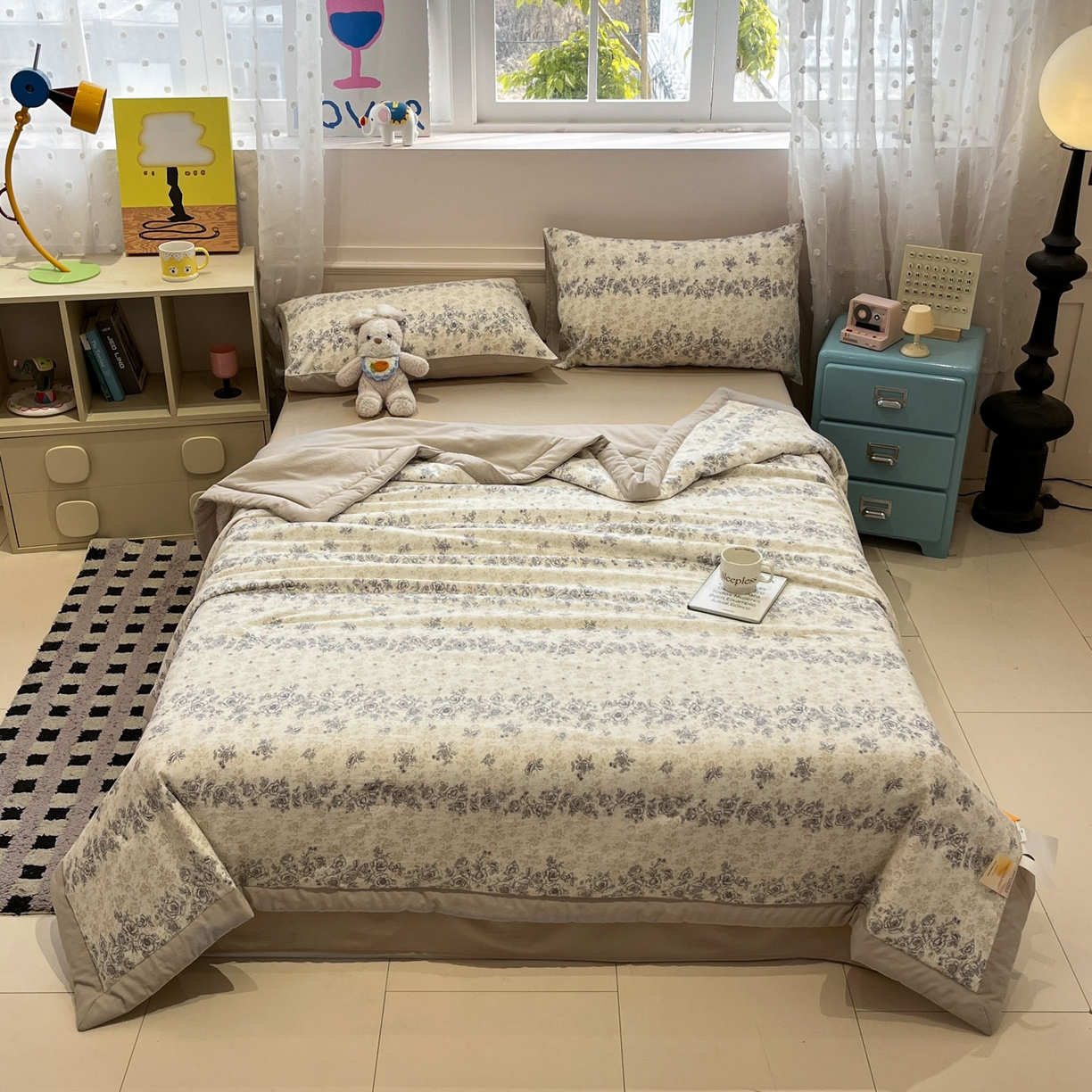 91家纺网 家纺一手货源 找家纺 一加一 2026新款云柔棉印花凉感冰蚕夏被夏凉被空调被四件套 温柔花香