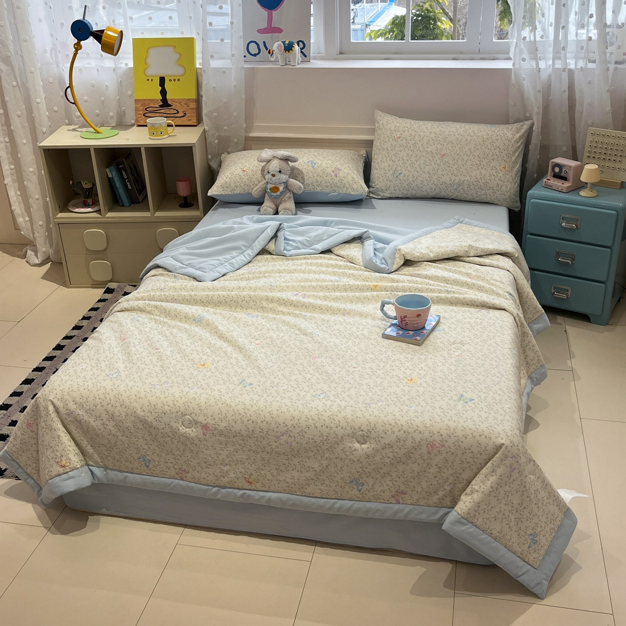 91家纺网 家纺一手货源 找家纺 一加一 2026新款云柔棉印花凉感冰蚕夏被夏凉被空调被四件套 相思