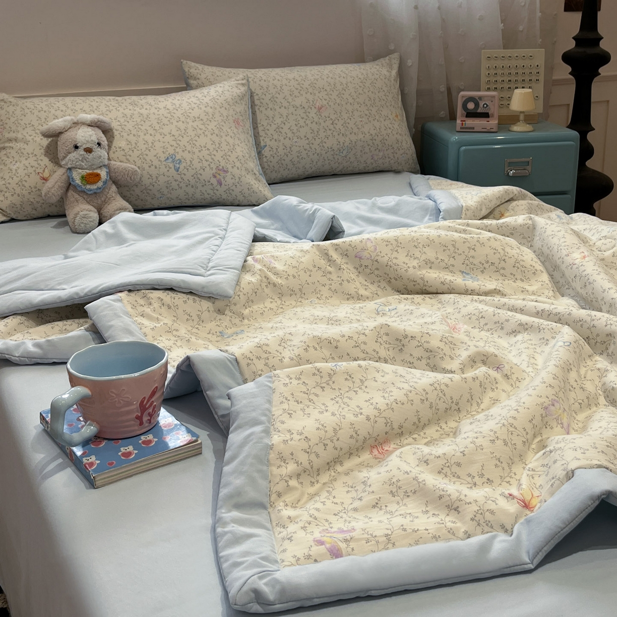 91家纺网 家纺一手货源 找家纺 一加一 2026新款云柔棉印花凉感冰蚕夏被夏凉被空调被四件套 相思