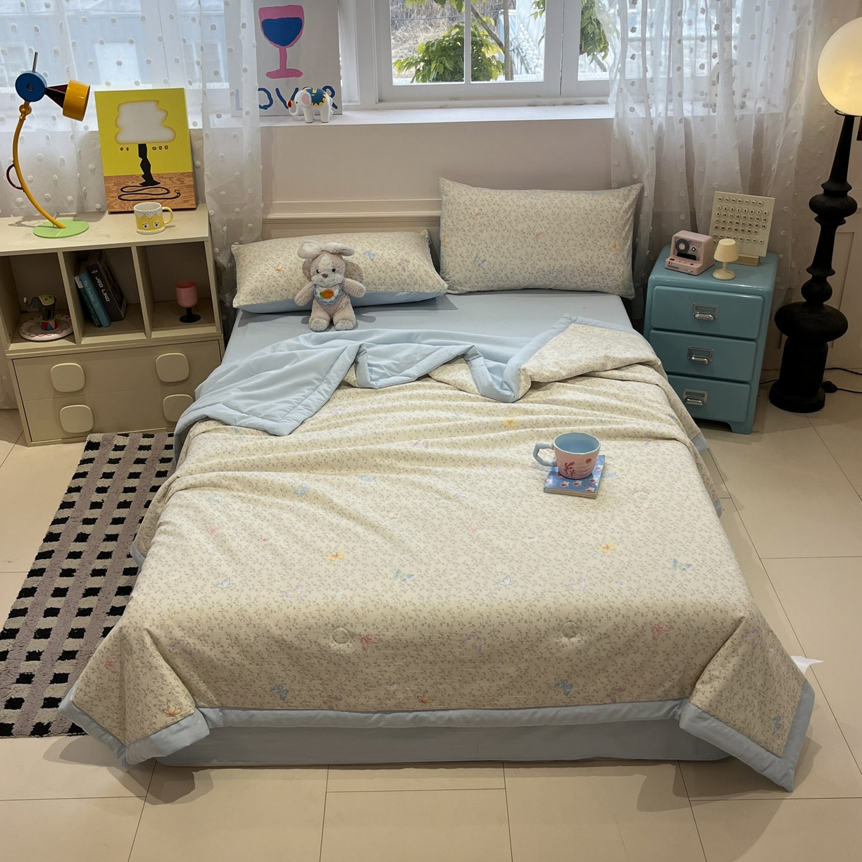 91家纺网 家纺一手货源 找家纺 一加一 2026新款云柔棉印花凉感冰蚕夏被夏凉被空调被四件套 相思