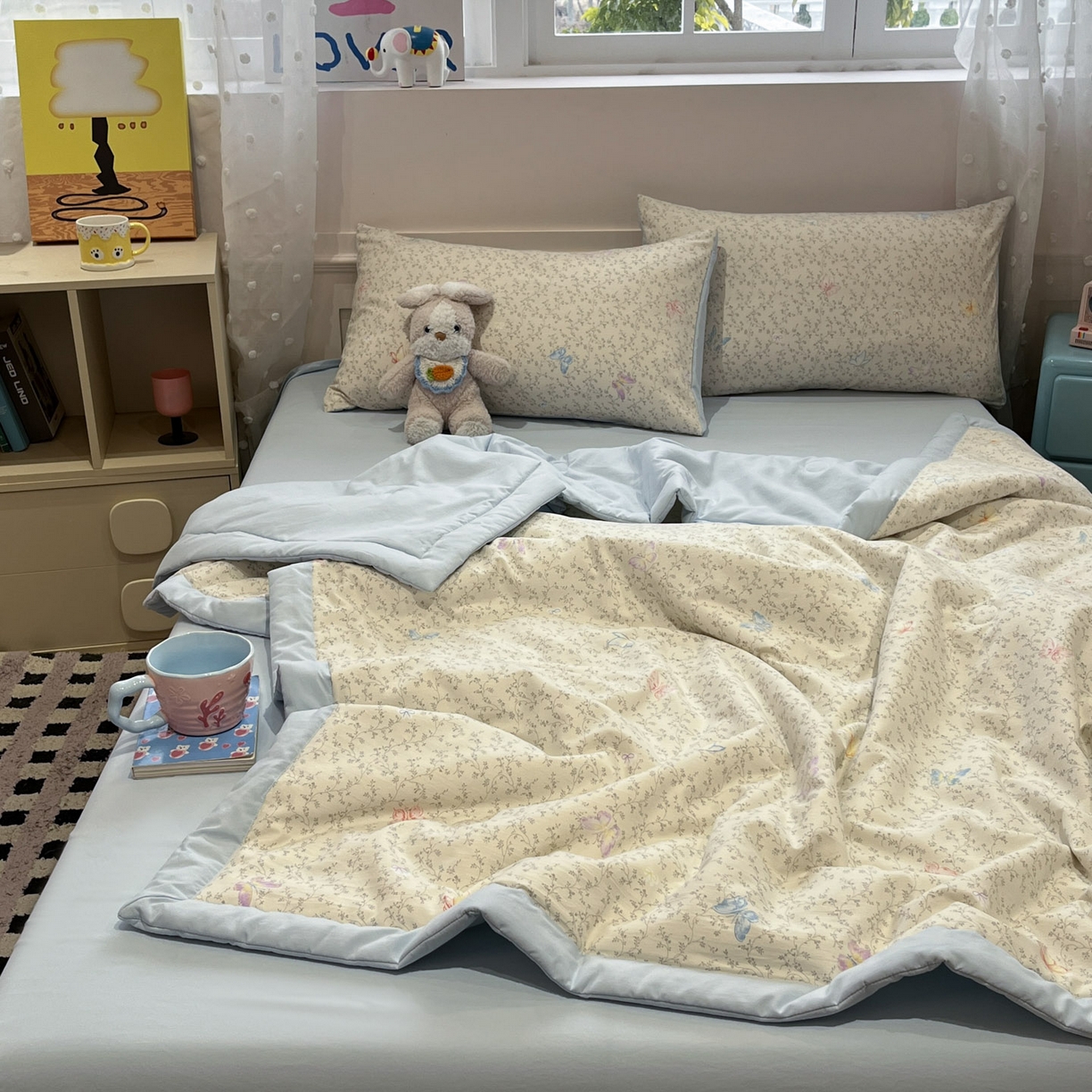 91家纺网 家纺一手货源 找家纺 一加一 2026新款云柔棉印花凉感冰蚕夏被夏凉被空调被四件套 相思