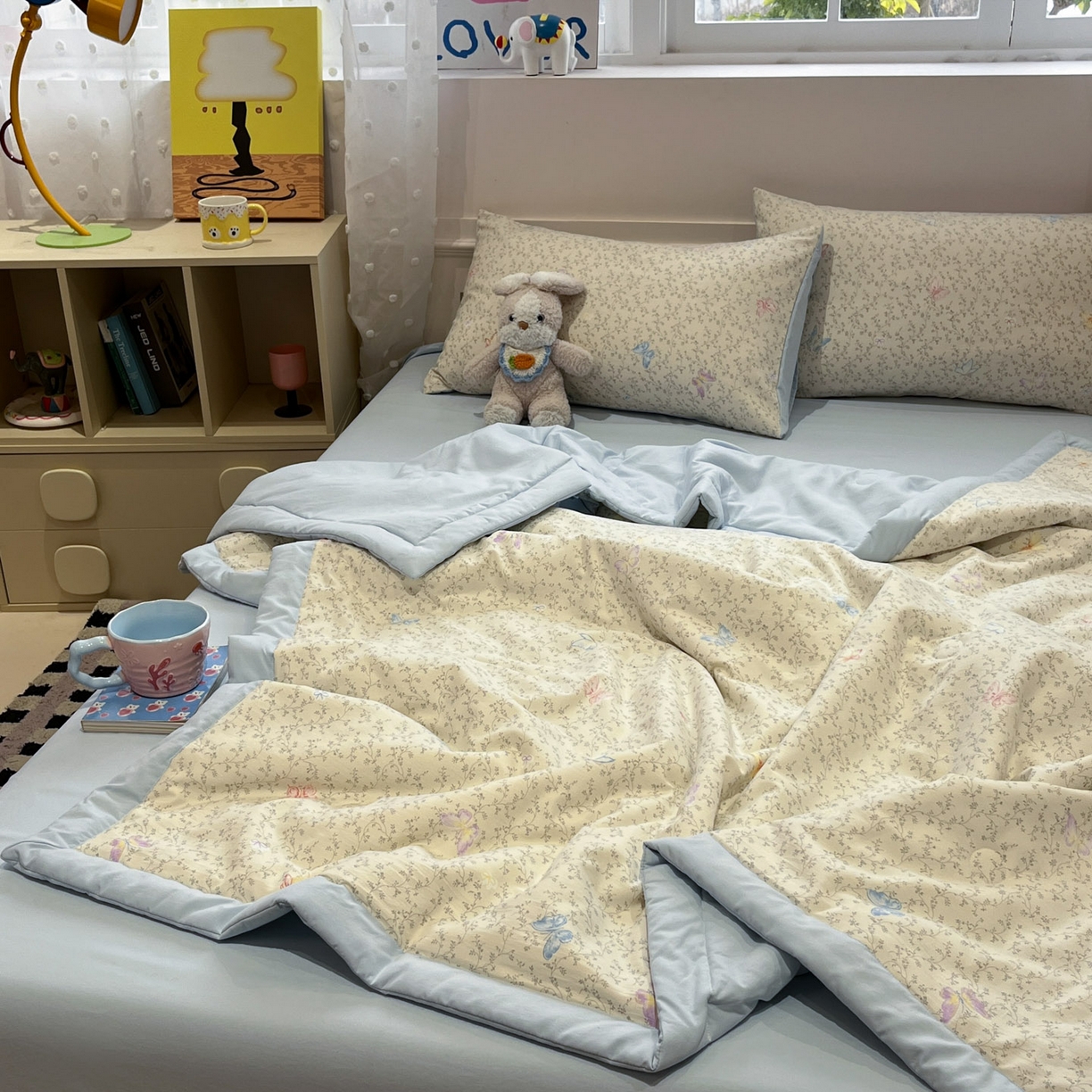 91家纺网 家纺一手货源 找家纺 一加一 2026新款云柔棉印花凉感冰蚕夏被夏凉被空调被四件套 相思