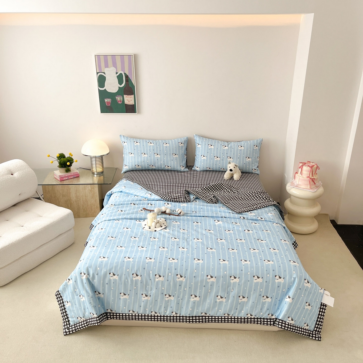 91家纺网 家纺一手货源 找家纺 一加一 2026新款全棉新疆棉花夏被夏凉被空调被四件套-棉语清夏 哈哈狗