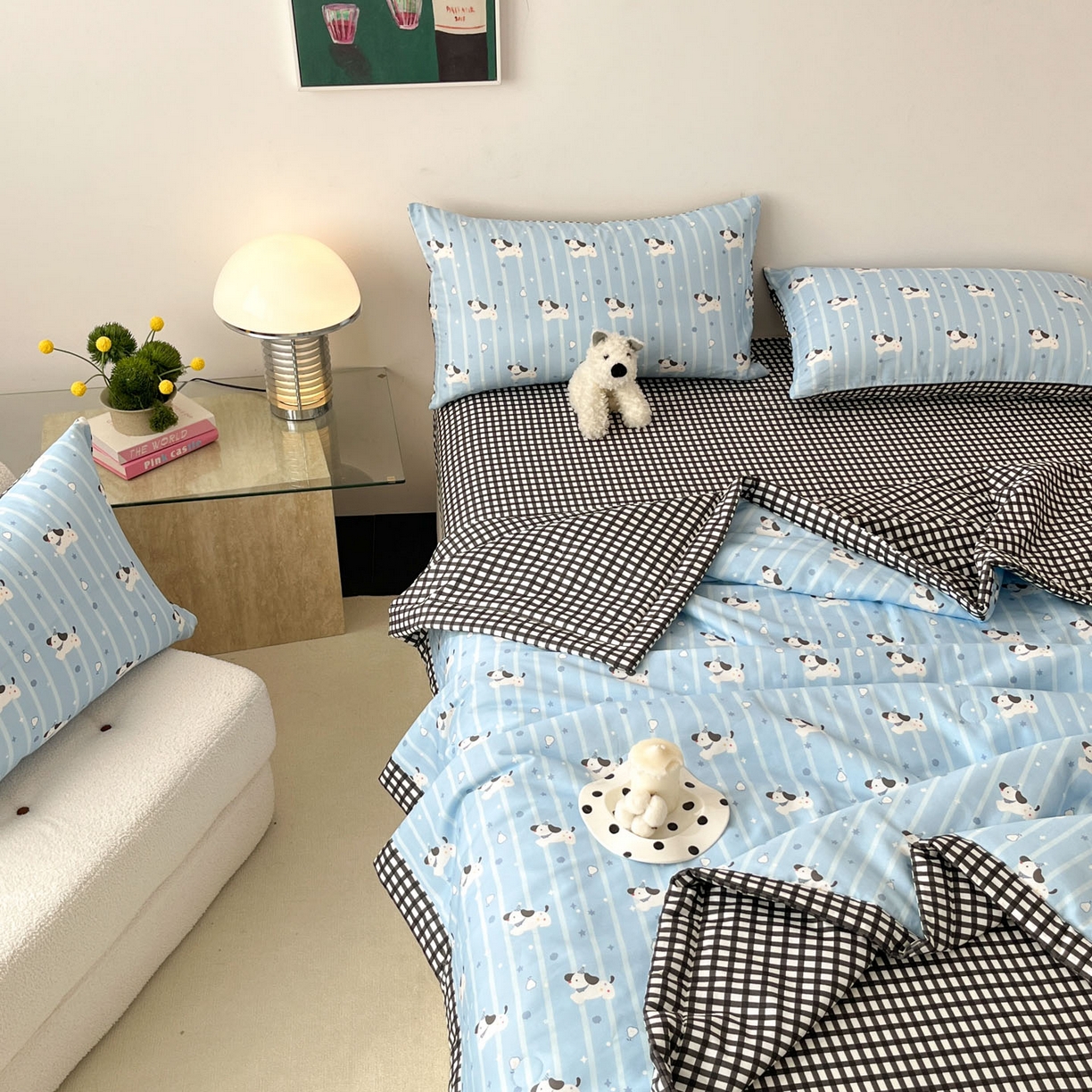 91家纺网 家纺一手货源 找家纺 一加一 2026新款全棉新疆棉花夏被夏凉被空调被四件套-棉语清夏 哈哈狗