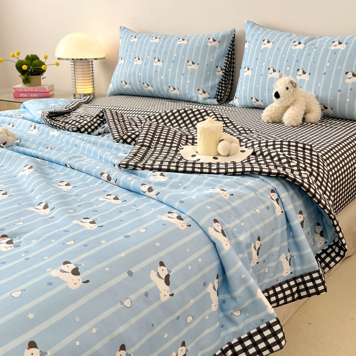 91家纺网 家纺一手货源 找家纺 一加一 2026新款全棉新疆棉花夏被夏凉被空调被四件套-棉语清夏 哈哈狗