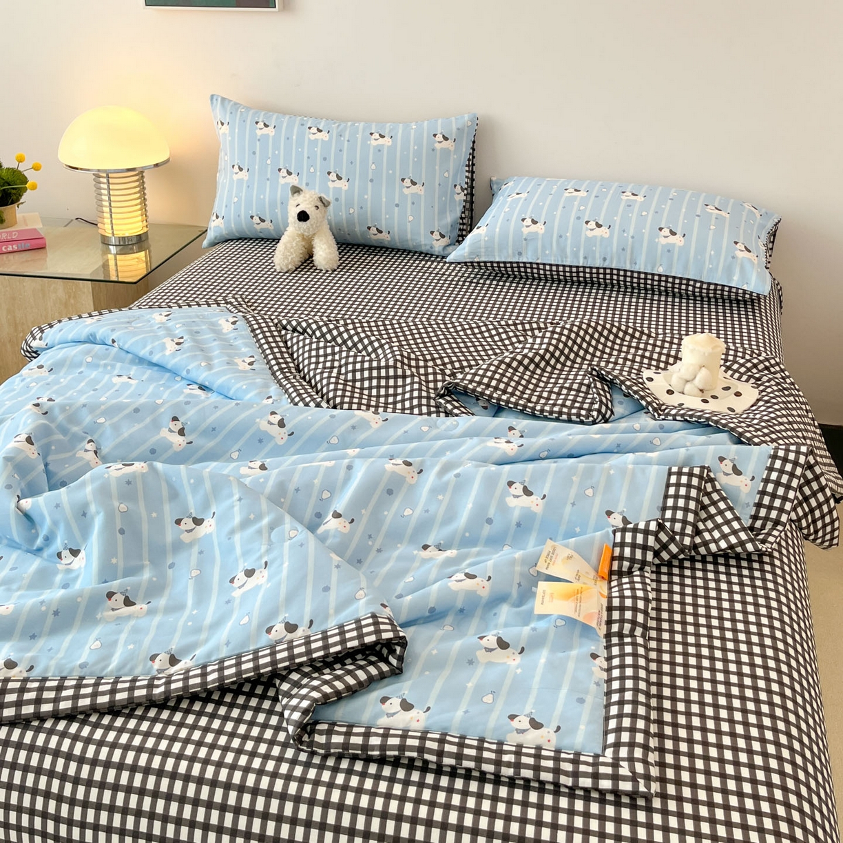 91家纺网 家纺一手货源 找家纺 一加一 2026新款全棉新疆棉花夏被夏凉被空调被四件套-棉语清夏 哈哈狗