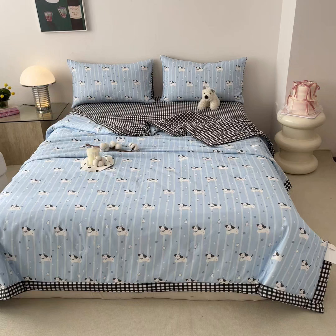 91家纺网 家纺一手货源 找家纺 一加一 2026新款全棉新疆棉花夏被夏凉被空调被四件套-棉语清夏 哈哈狗