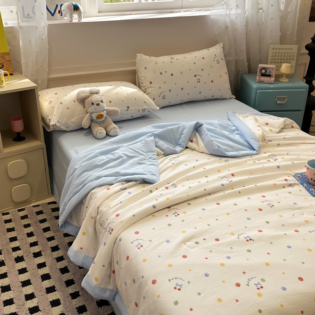 91家纺网 家纺一手货源 找家纺 一加一 2026新款云柔棉印花凉感冰蚕夏被夏凉被空调被四件套 阳光心情