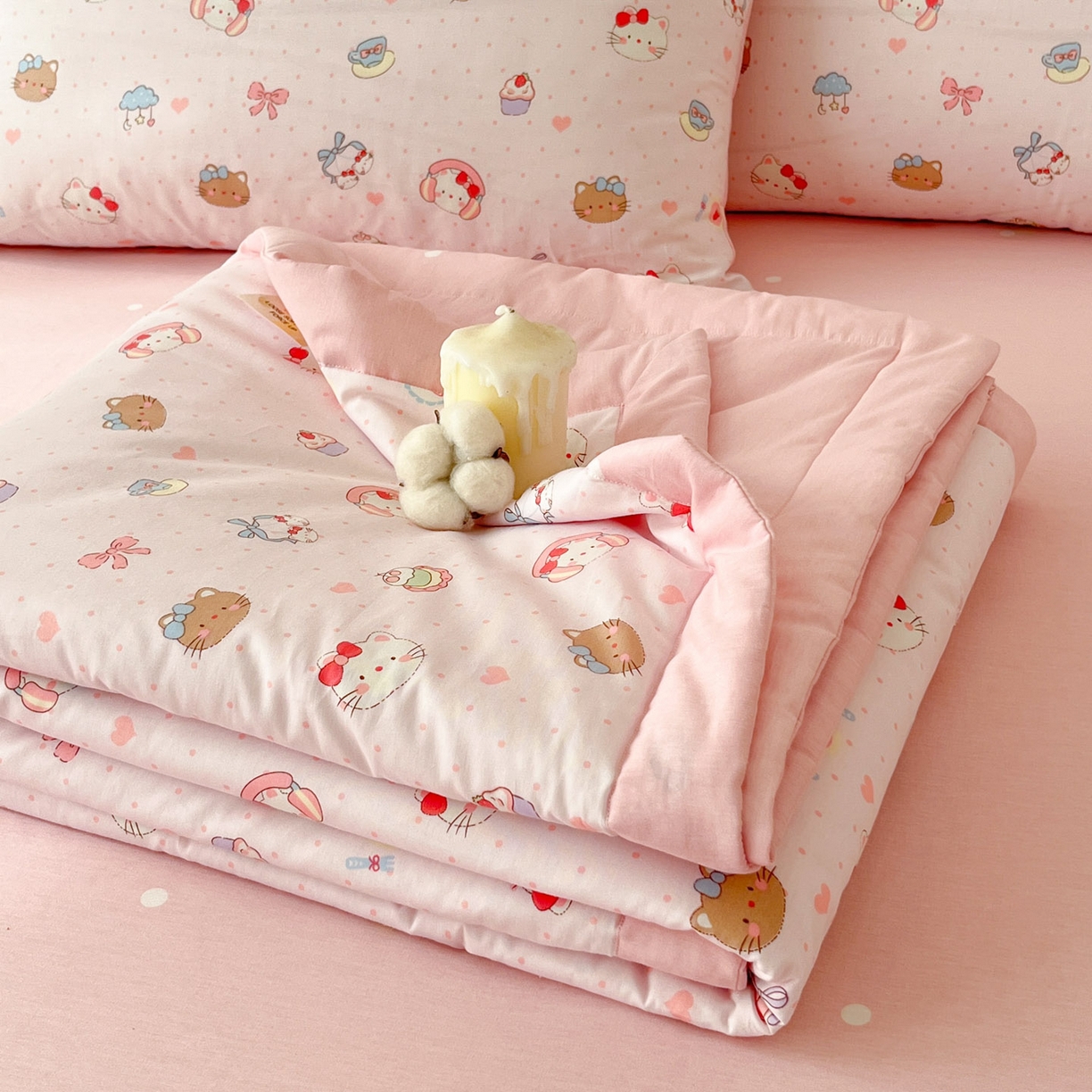 一加一 2026新款全棉新疆棉花夏被夏凉被空调被四件套-棉语清夏 猫猫乐园