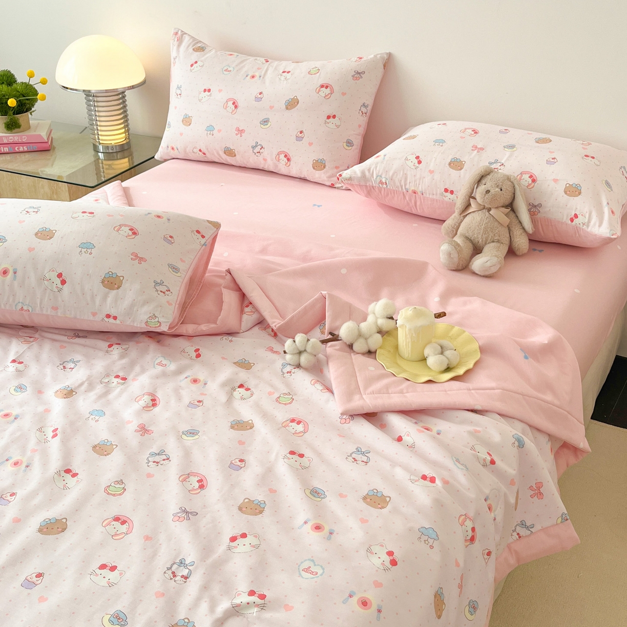 91家纺网 家纺一手货源 找家纺 一加一 2026新款全棉新疆棉花夏被夏凉被空调被四件套-棉语清夏 猫猫乐园