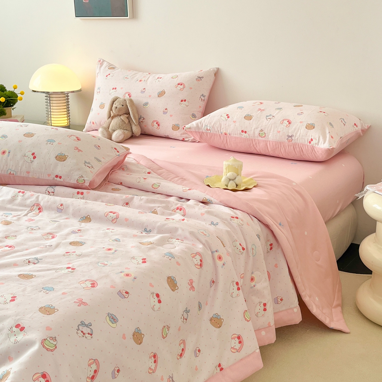 91家纺网 家纺一手货源 找家纺 一加一 2026新款全棉新疆棉花夏被夏凉被空调被四件套-棉语清夏 猫猫乐园