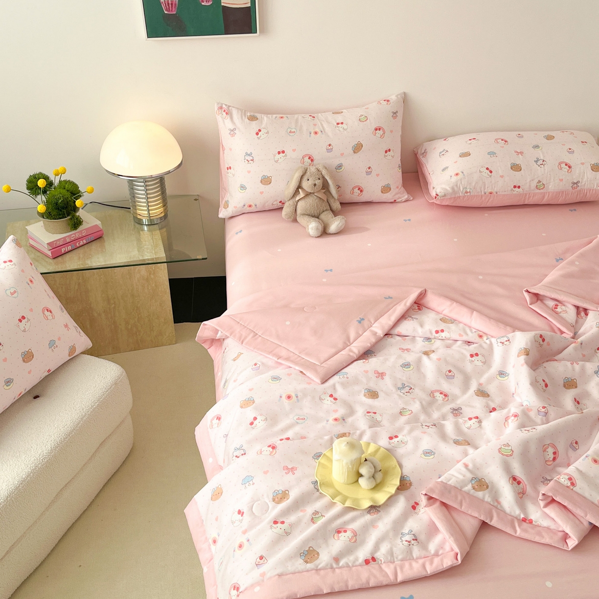 91家纺网 家纺一手货源 找家纺 一加一 2026新款全棉新疆棉花夏被夏凉被空调被四件套-棉语清夏 猫猫乐园