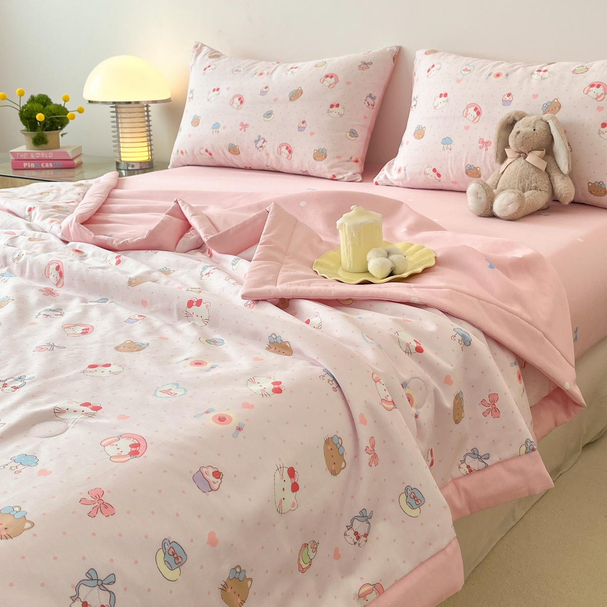 91家纺网 家纺一手货源 找家纺 一加一 2026新款全棉新疆棉花夏被夏凉被空调被四件套-棉语清夏 猫猫乐园