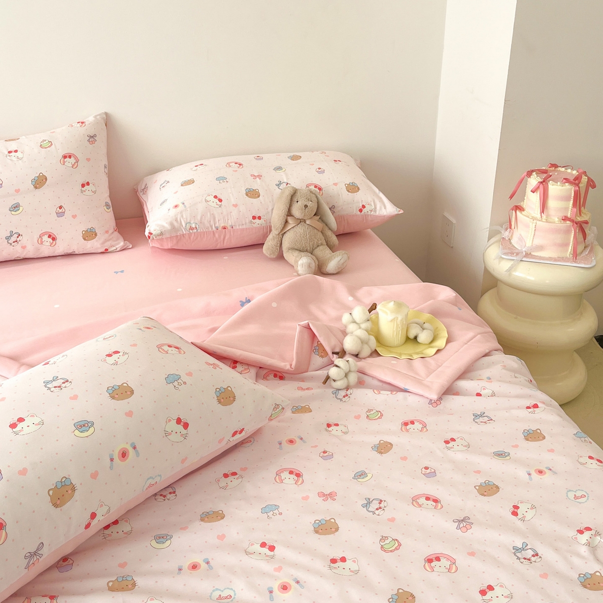 91家纺网 家纺一手货源 找家纺 一加一 2026新款全棉新疆棉花夏被夏凉被空调被四件套-棉语清夏 猫猫乐园