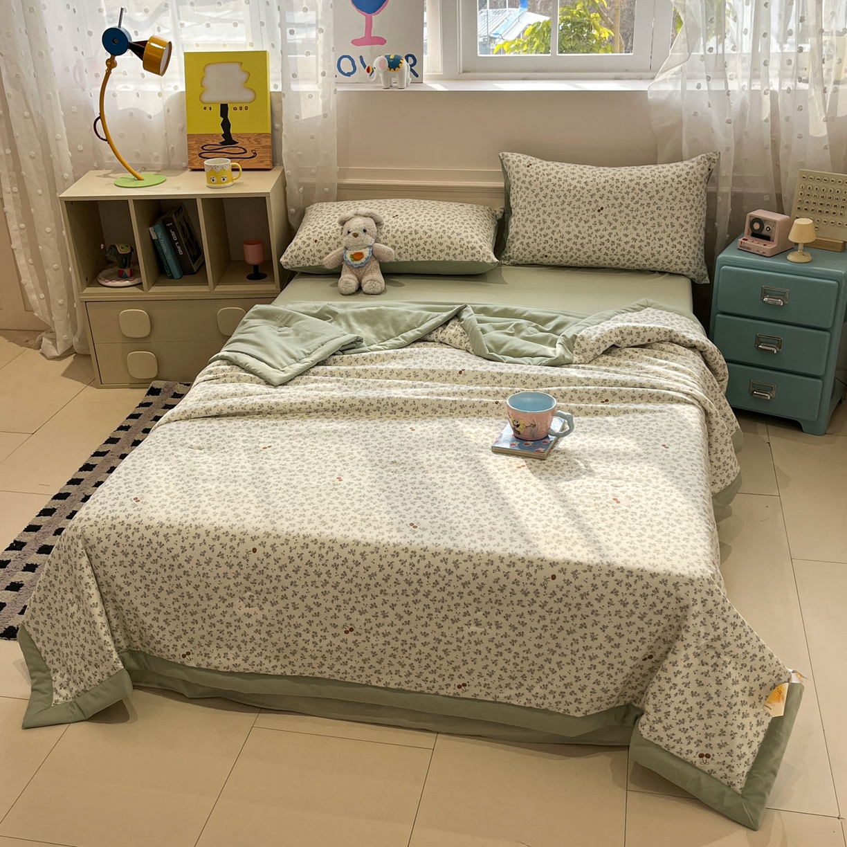 91家纺网 家纺一手货源 找家纺 一加一 2026新款云柔棉印花凉感冰蚕夏被夏凉被空调被四件套 樱桃乐园