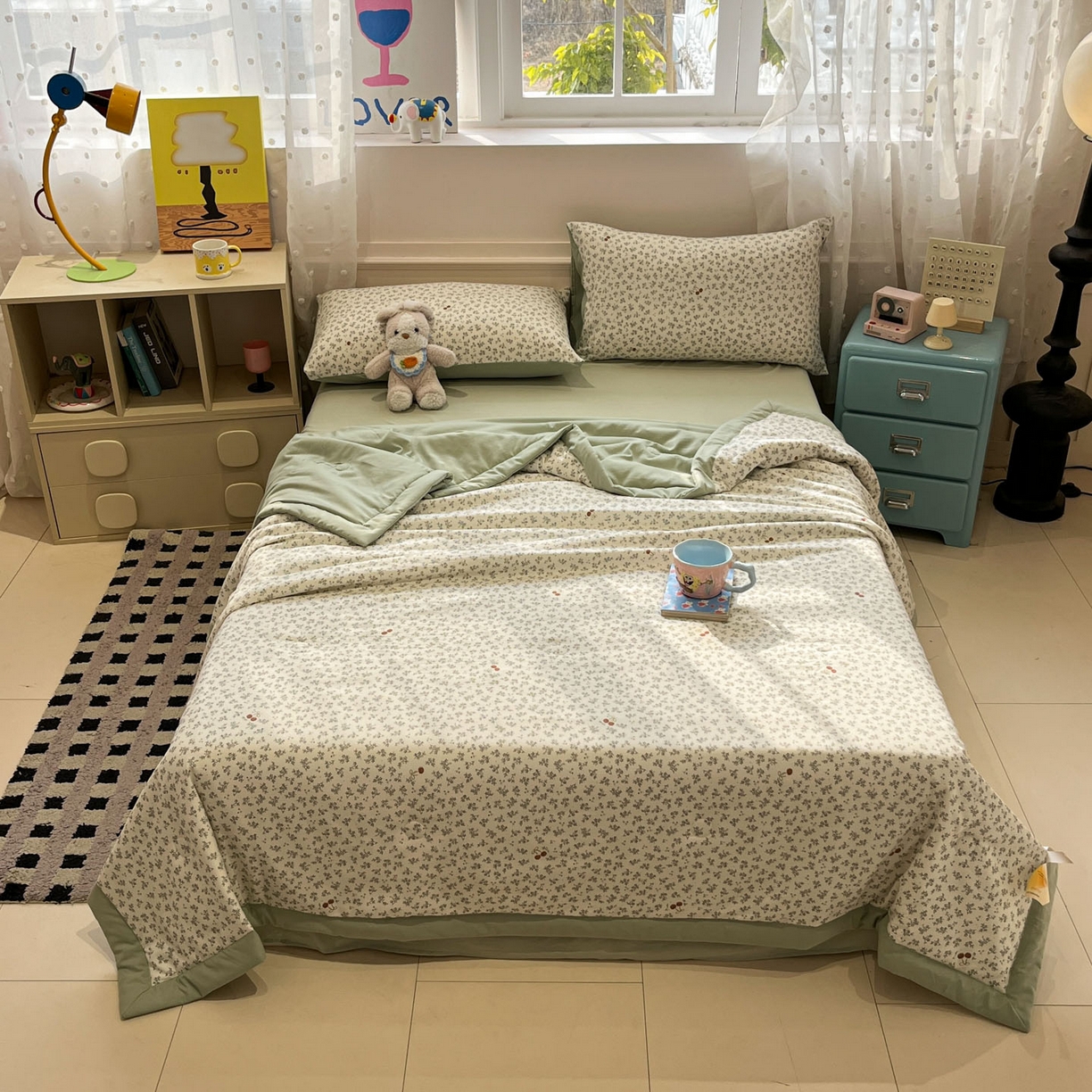 91家纺网 家纺一手货源 找家纺 一加一 2026新款云柔棉印花凉感冰蚕夏被夏凉被空调被四件套 樱桃乐园