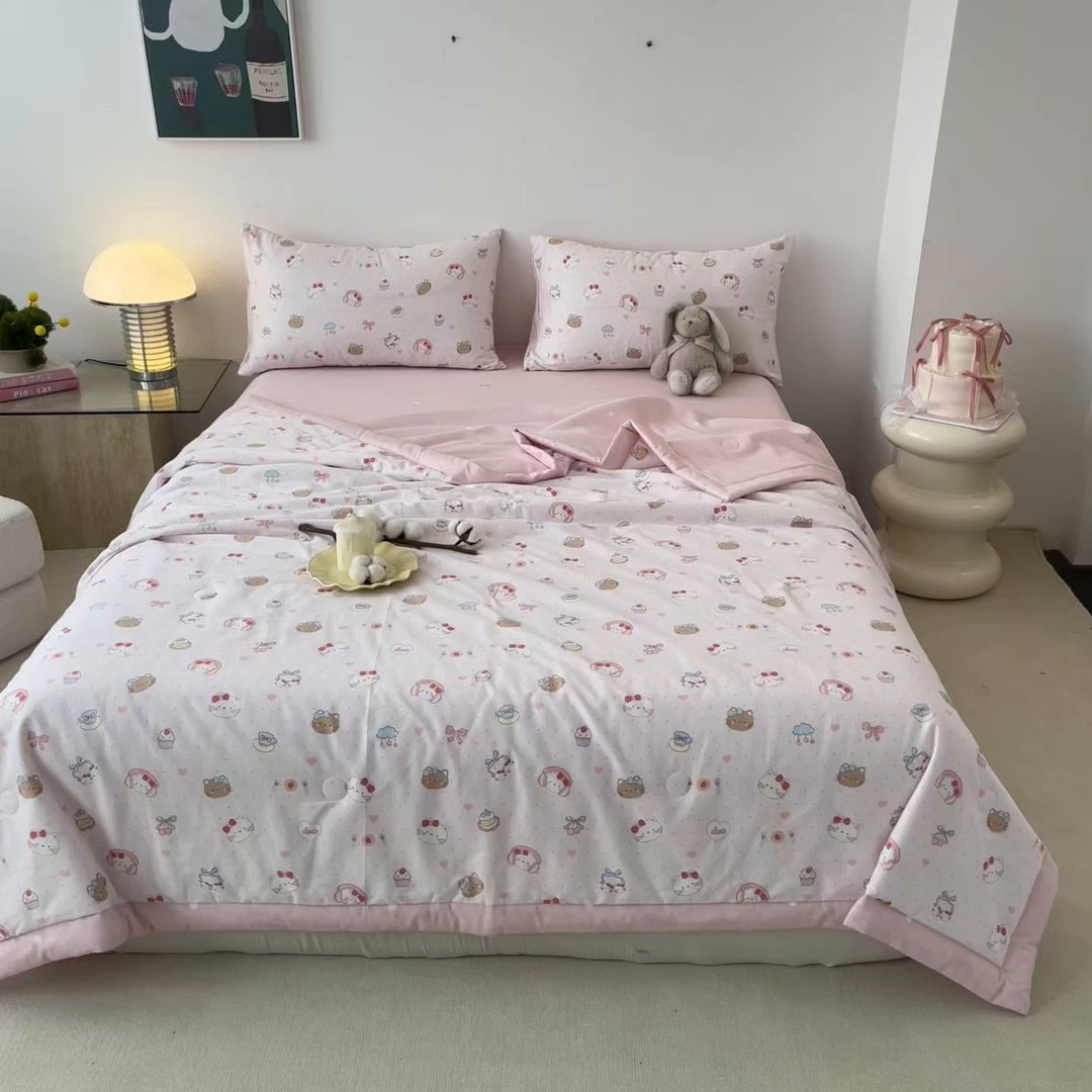 91家纺网 家纺一手货源 找家纺 一加一 2026新款全棉新疆棉花夏被夏凉被空调被四件套-棉语清夏 猫猫乐园