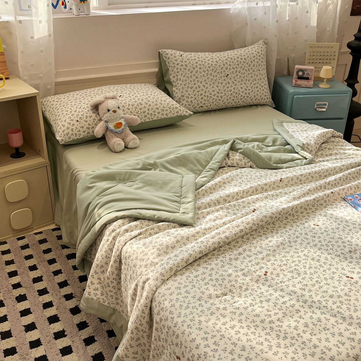 91家纺网 家纺一手货源 找家纺 一加一 2026新款云柔棉印花凉感冰蚕夏被夏凉被空调被四件套 樱桃乐园