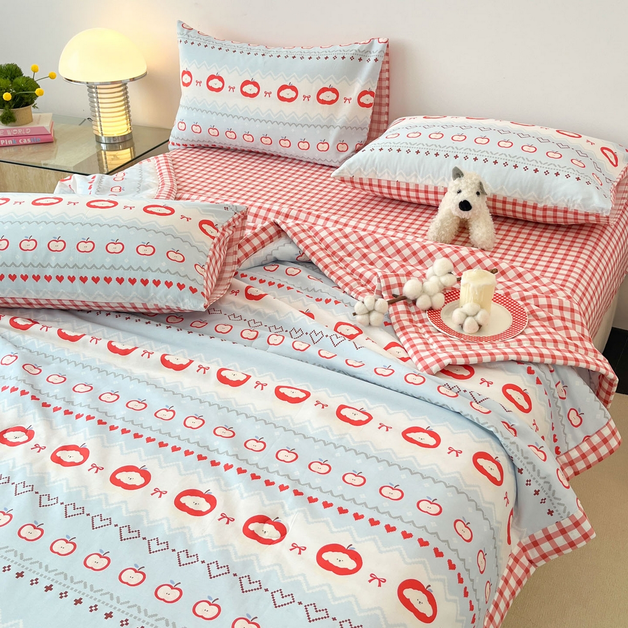 91家纺网 家纺一手货源 找家纺 一加一 2026新款全棉新疆棉花夏被夏凉被空调被四件套-棉语清夏 苹果乐园