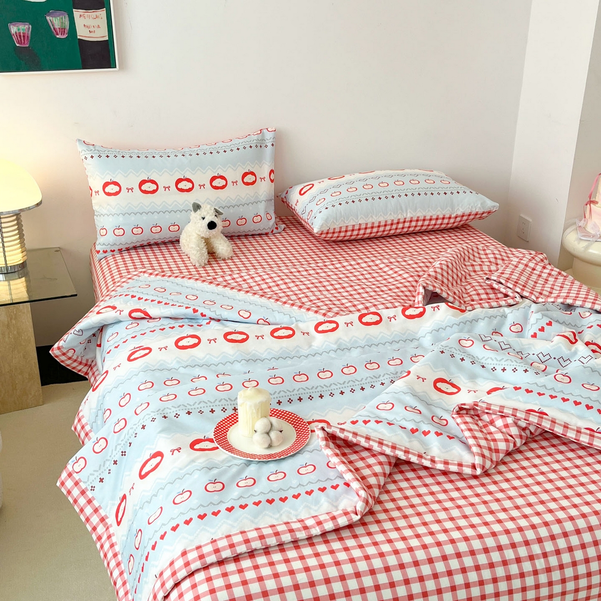 91家纺网 家纺一手货源 找家纺 一加一 2026新款全棉新疆棉花夏被夏凉被空调被四件套-棉语清夏 苹果乐园