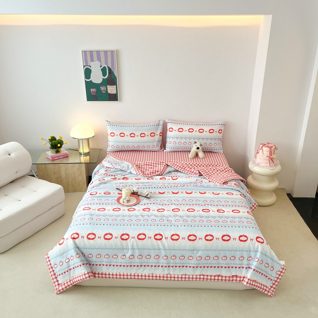 91家纺网 家纺一手货源 找家纺 一加一 2026新款全棉新疆棉花夏被夏凉被空调被四件套-棉语清夏 苹果乐园