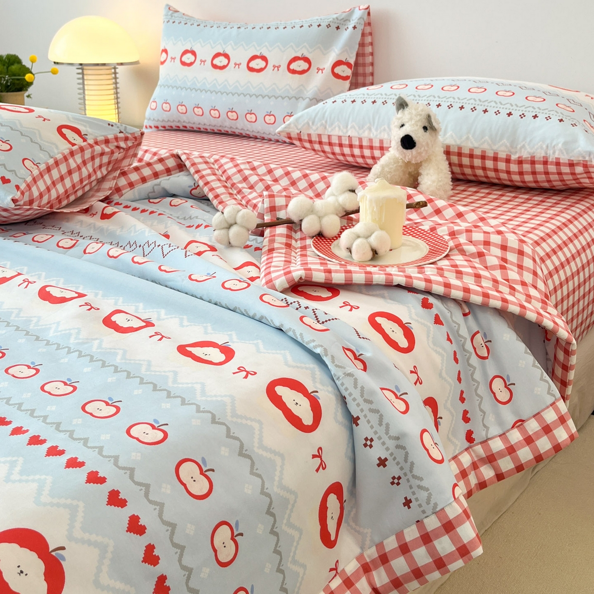 91家纺网 家纺一手货源 找家纺 一加一 2026新款全棉新疆棉花夏被夏凉被空调被四件套-棉语清夏 苹果乐园