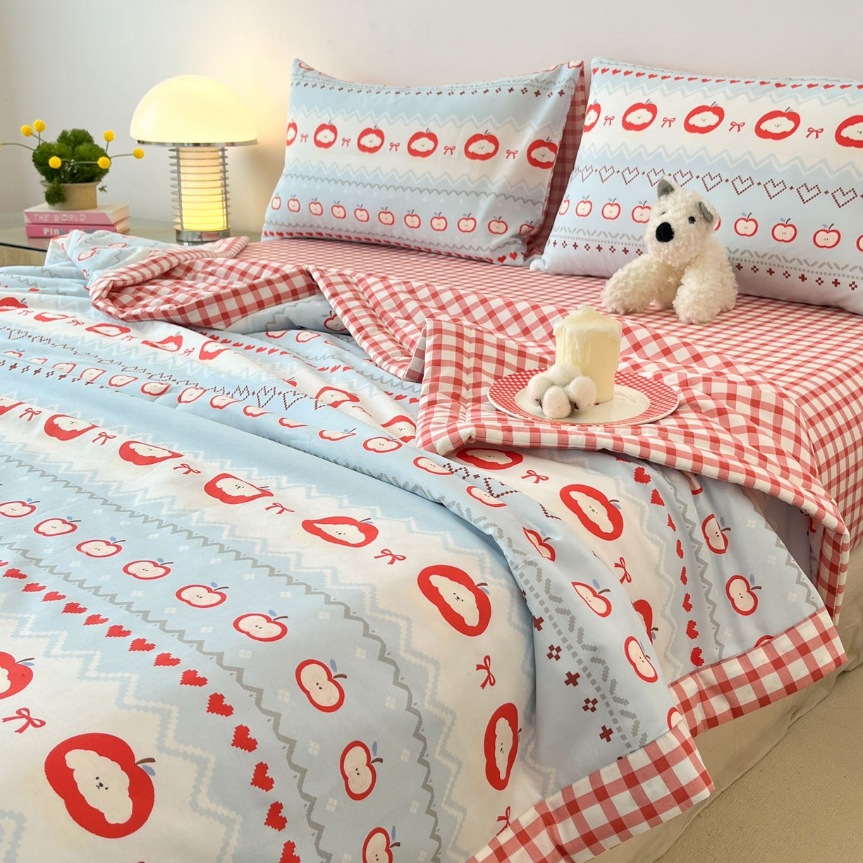 91家纺网 家纺一手货源 找家纺 一加一 2026新款全棉新疆棉花夏被夏凉被空调被四件套-棉语清夏 苹果乐园