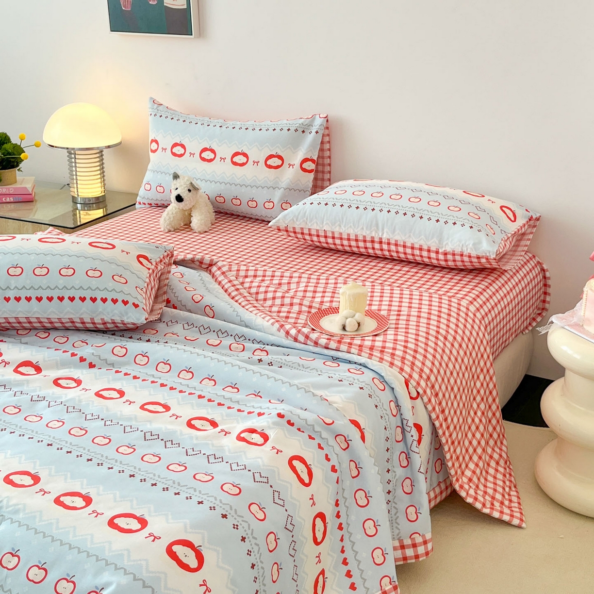 91家纺网 家纺一手货源 找家纺 一加一 2026新款全棉新疆棉花夏被夏凉被空调被四件套-棉语清夏 苹果乐园