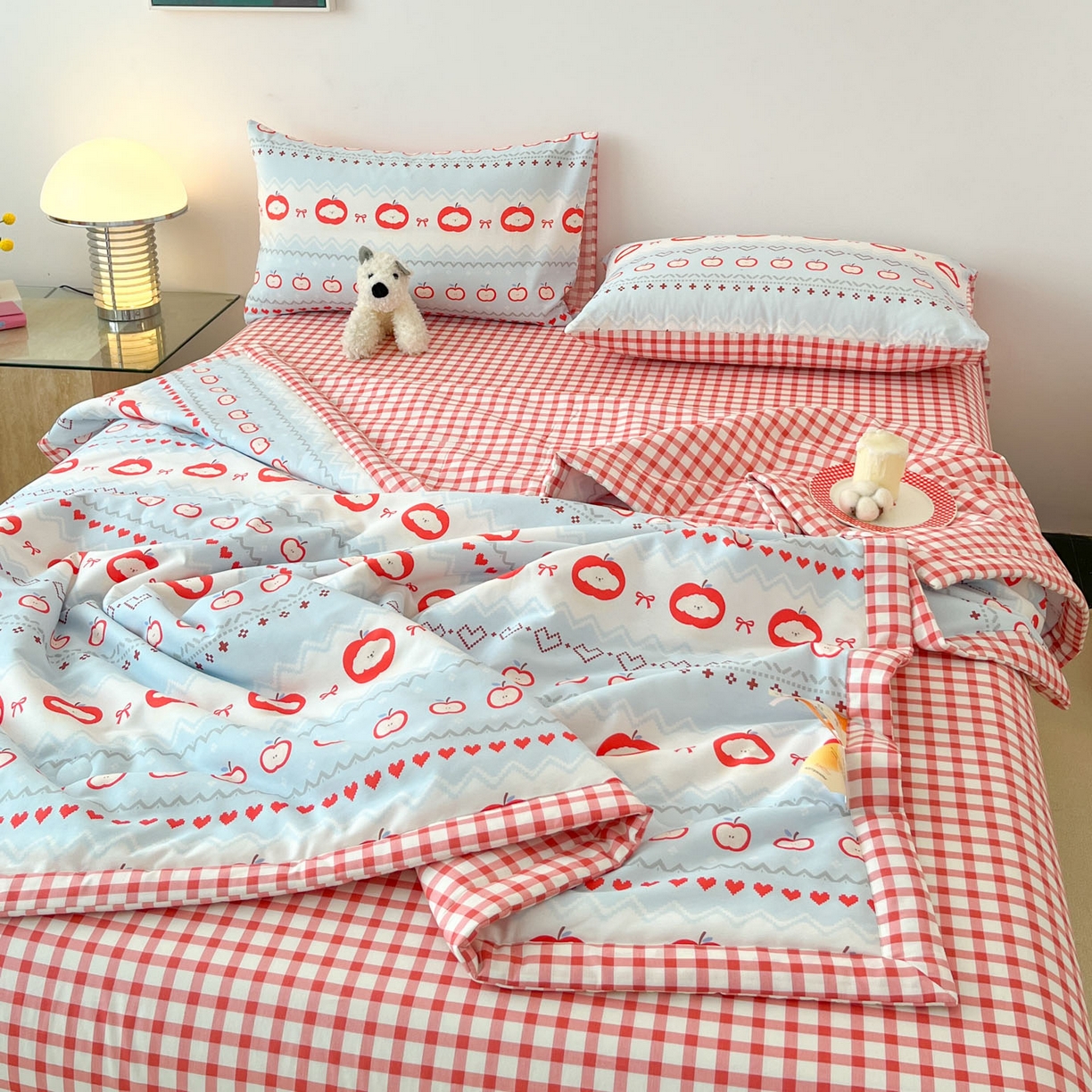 91家纺网 家纺一手货源 找家纺 一加一 2026新款全棉新疆棉花夏被夏凉被空调被四件套-棉语清夏 苹果乐园