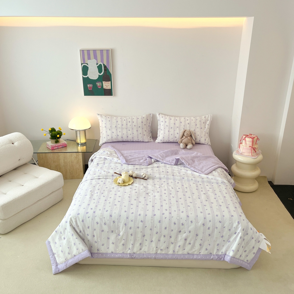 91家纺网 家纺一手货源 找家纺 一加一 2026新款全棉新疆棉花夏被夏凉被空调被四件套-棉语清夏 丝蒂兔