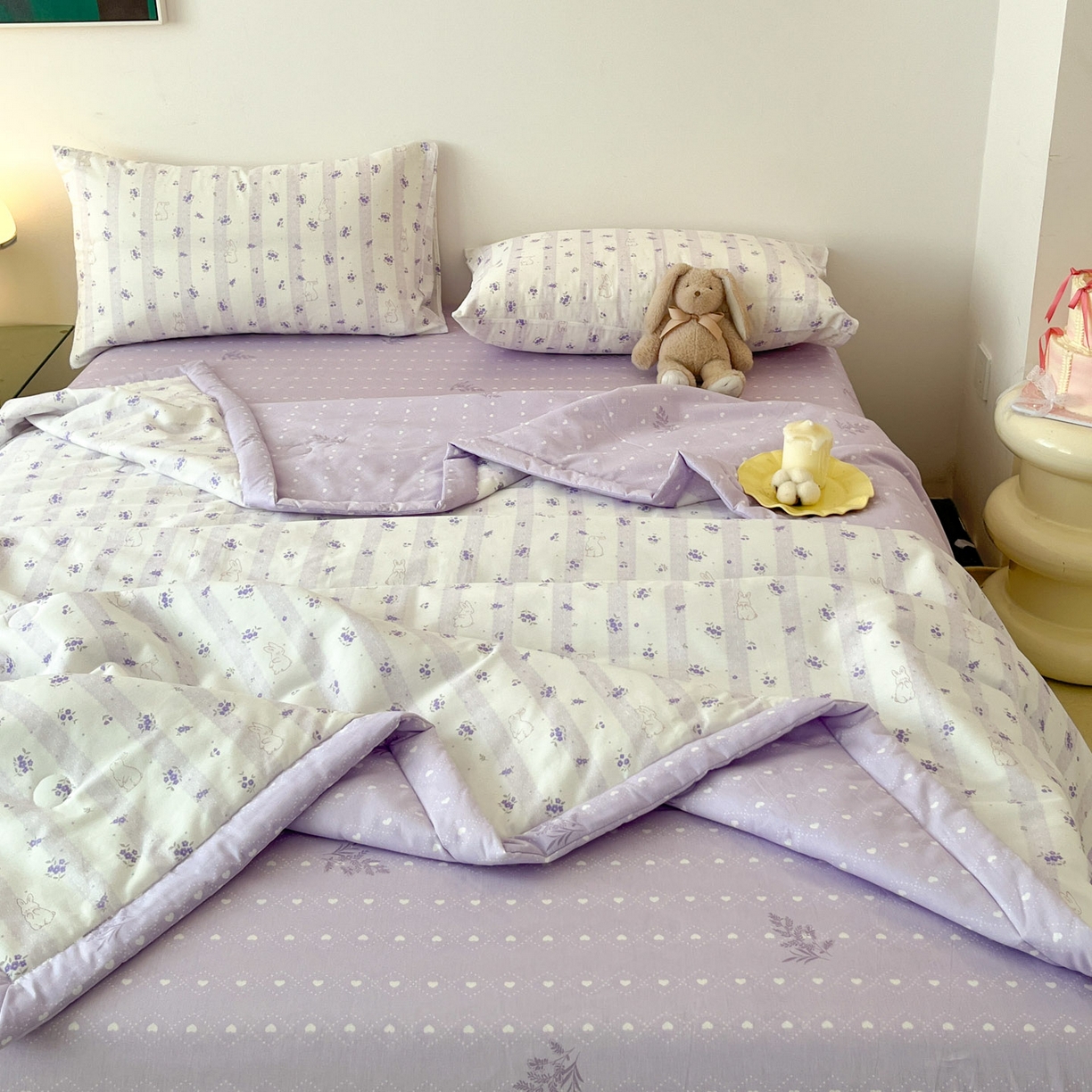 91家纺网 家纺一手货源 找家纺 一加一 2026新款全棉新疆棉花夏被夏凉被空调被四件套-棉语清夏 丝蒂兔