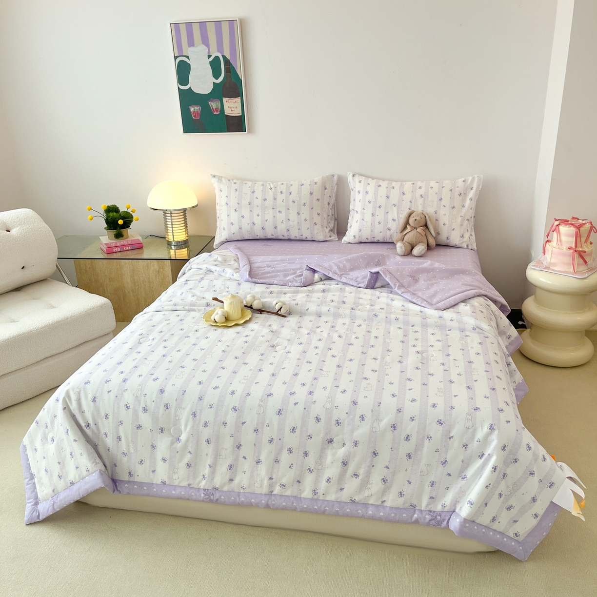 91家纺网 家纺一手货源 找家纺 一加一 2026新款全棉新疆棉花夏被夏凉被空调被四件套-棉语清夏 丝蒂兔