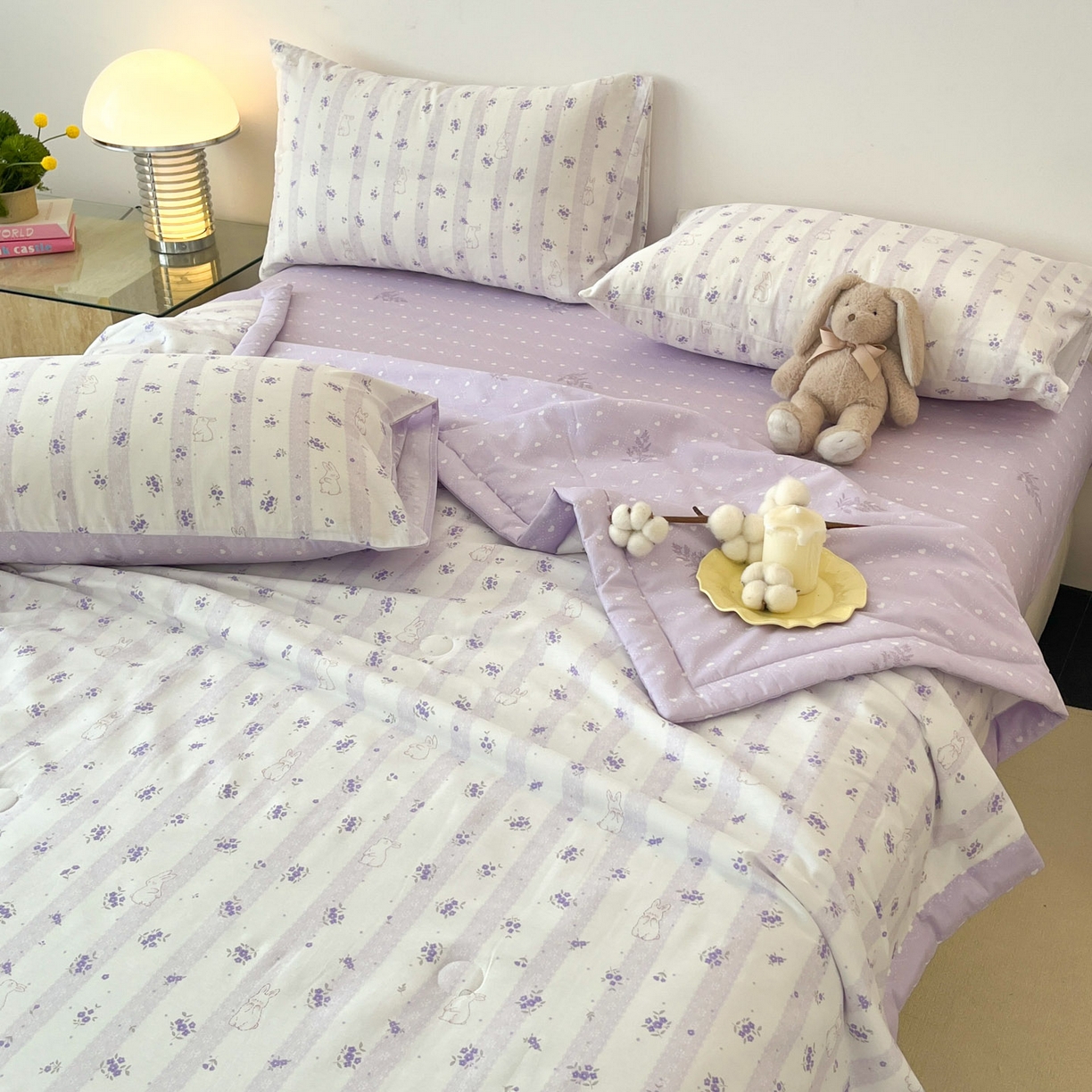 91家纺网 家纺一手货源 找家纺 一加一 2026新款全棉新疆棉花夏被夏凉被空调被四件套-棉语清夏 丝蒂兔