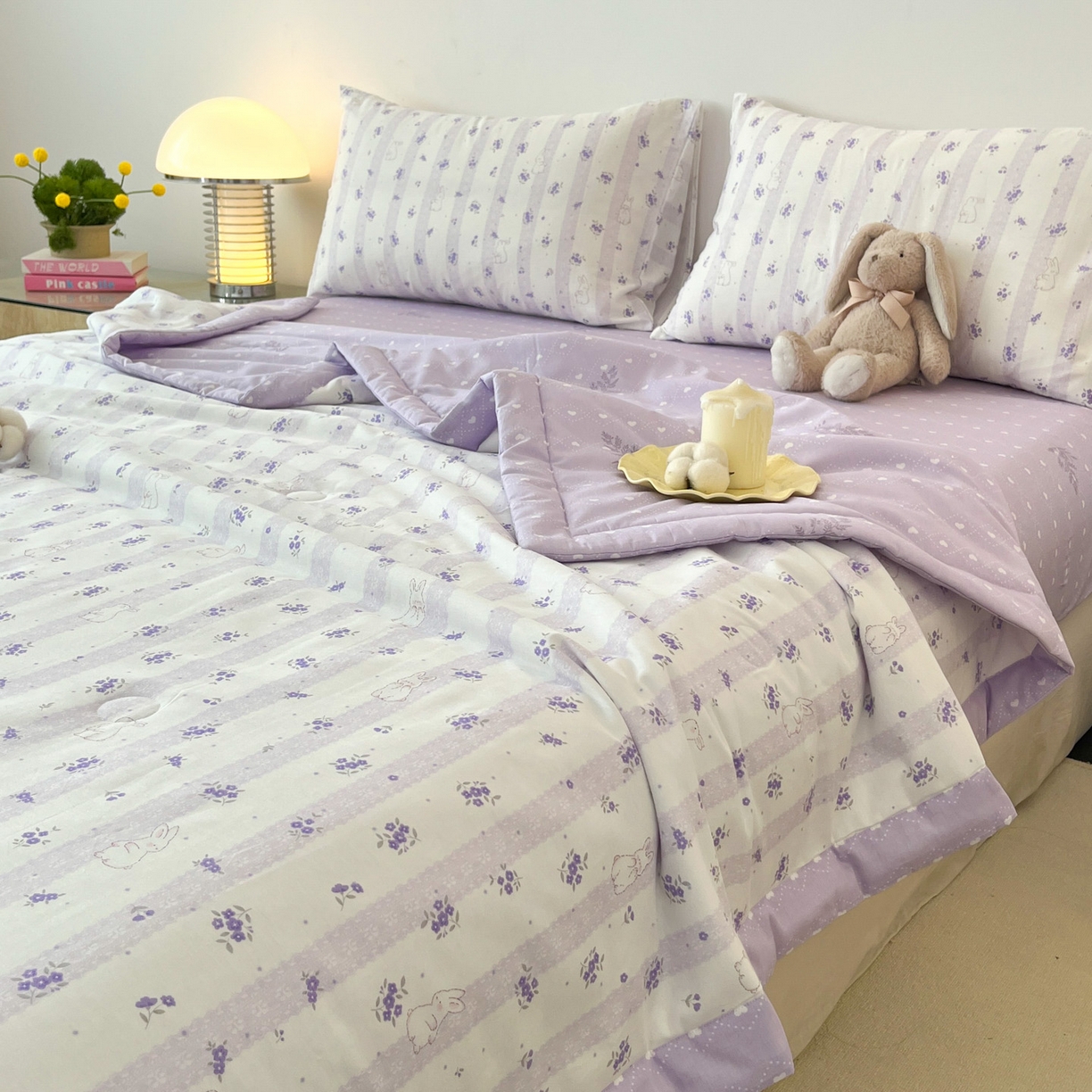 91家纺网 家纺一手货源 找家纺 一加一 2026新款全棉新疆棉花夏被夏凉被空调被四件套-棉语清夏 丝蒂兔