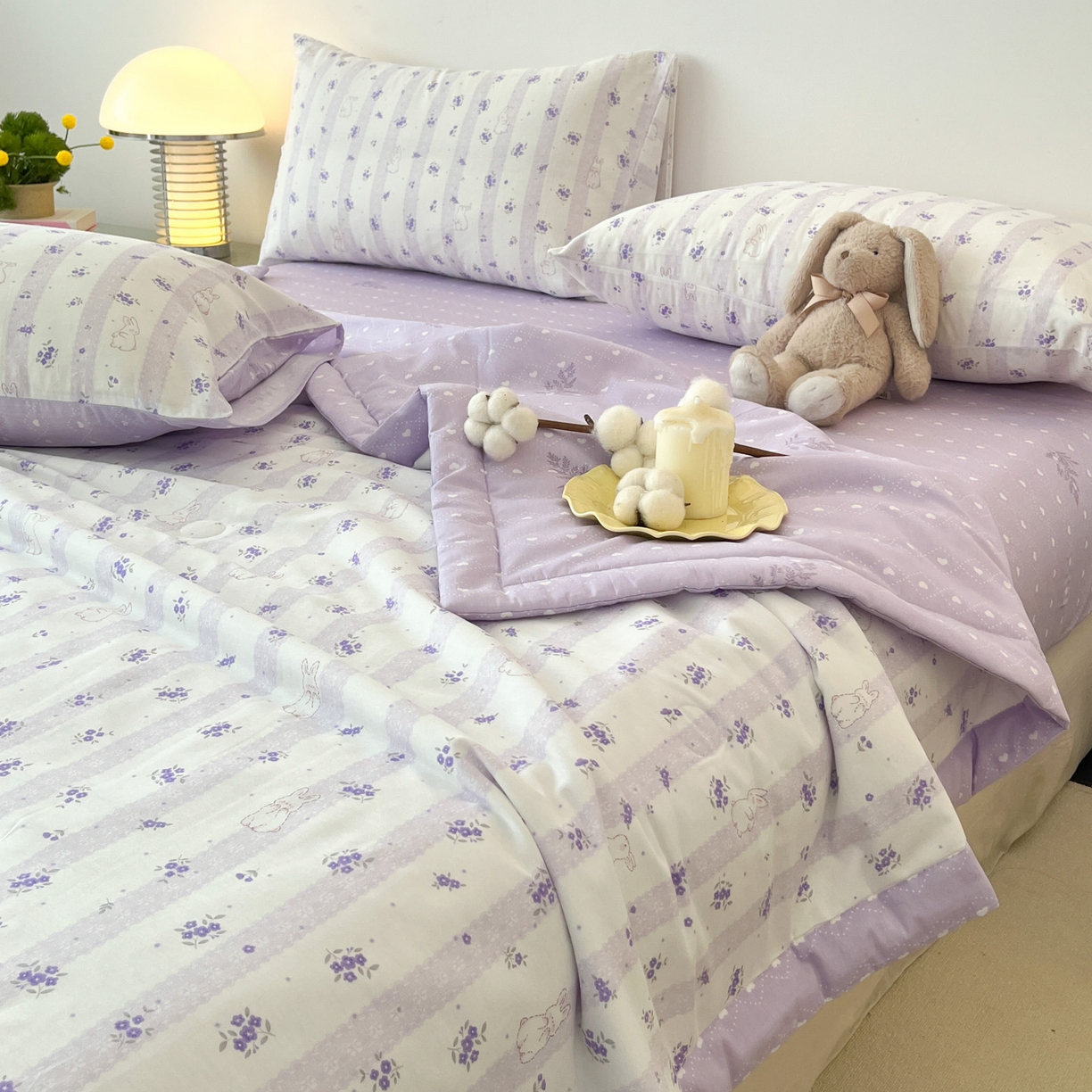 91家纺网 家纺一手货源 找家纺 一加一 2026新款全棉新疆棉花夏被夏凉被空调被四件套-棉语清夏 丝蒂兔