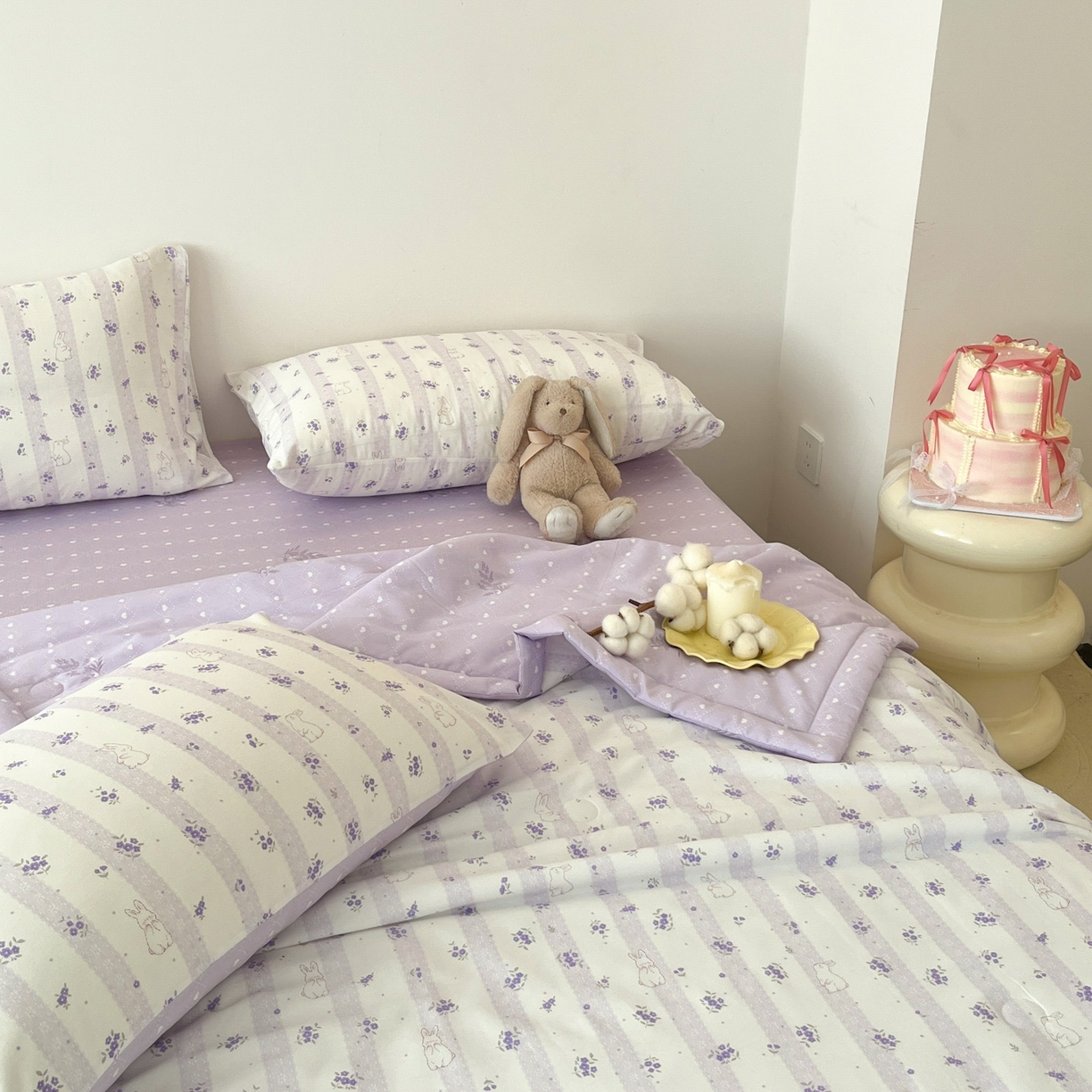 91家纺网 家纺一手货源 找家纺 一加一 2026新款全棉新疆棉花夏被夏凉被空调被四件套-棉语清夏 丝蒂兔