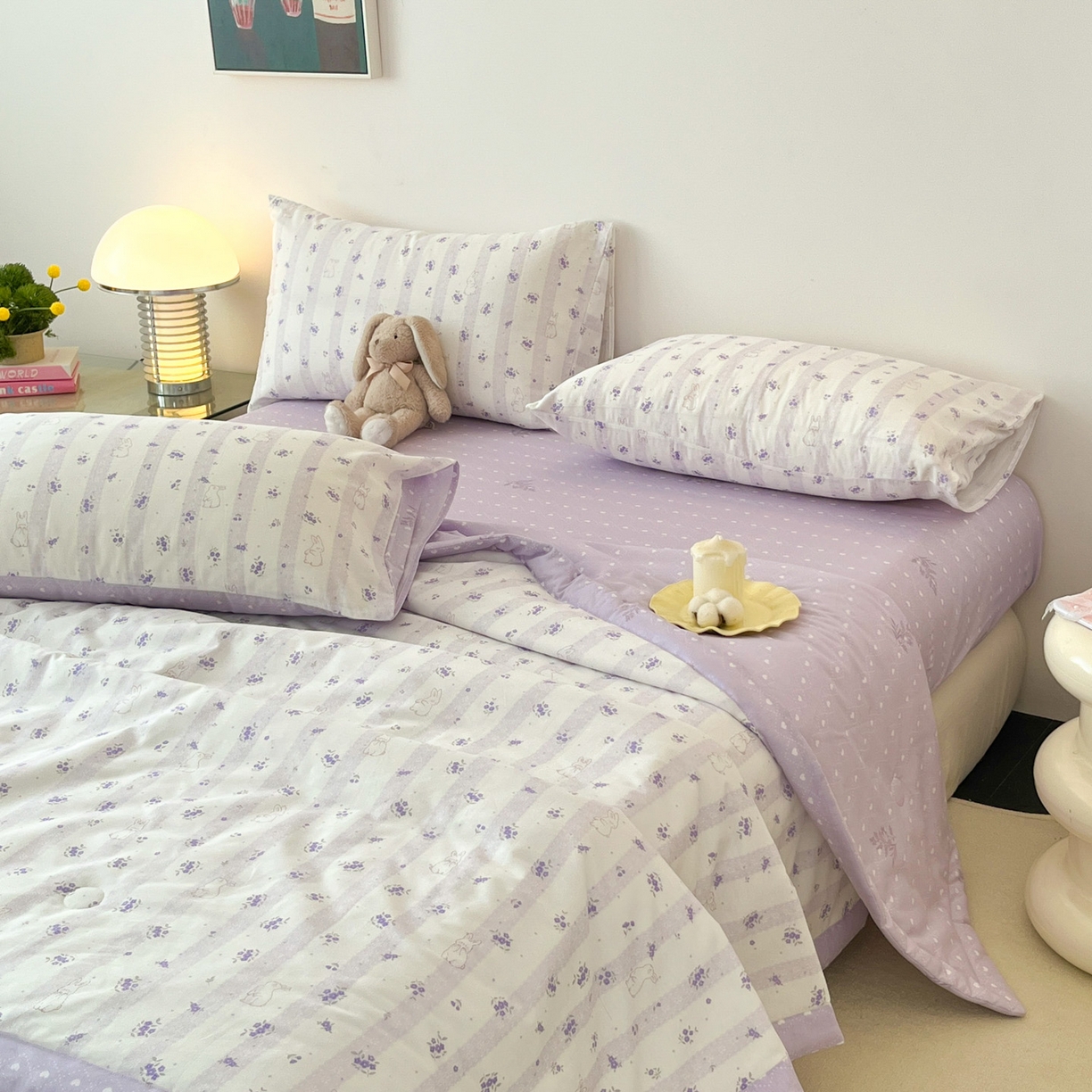 91家纺网 家纺一手货源 找家纺 一加一 2026新款全棉新疆棉花夏被夏凉被空调被四件套-棉语清夏 丝蒂兔