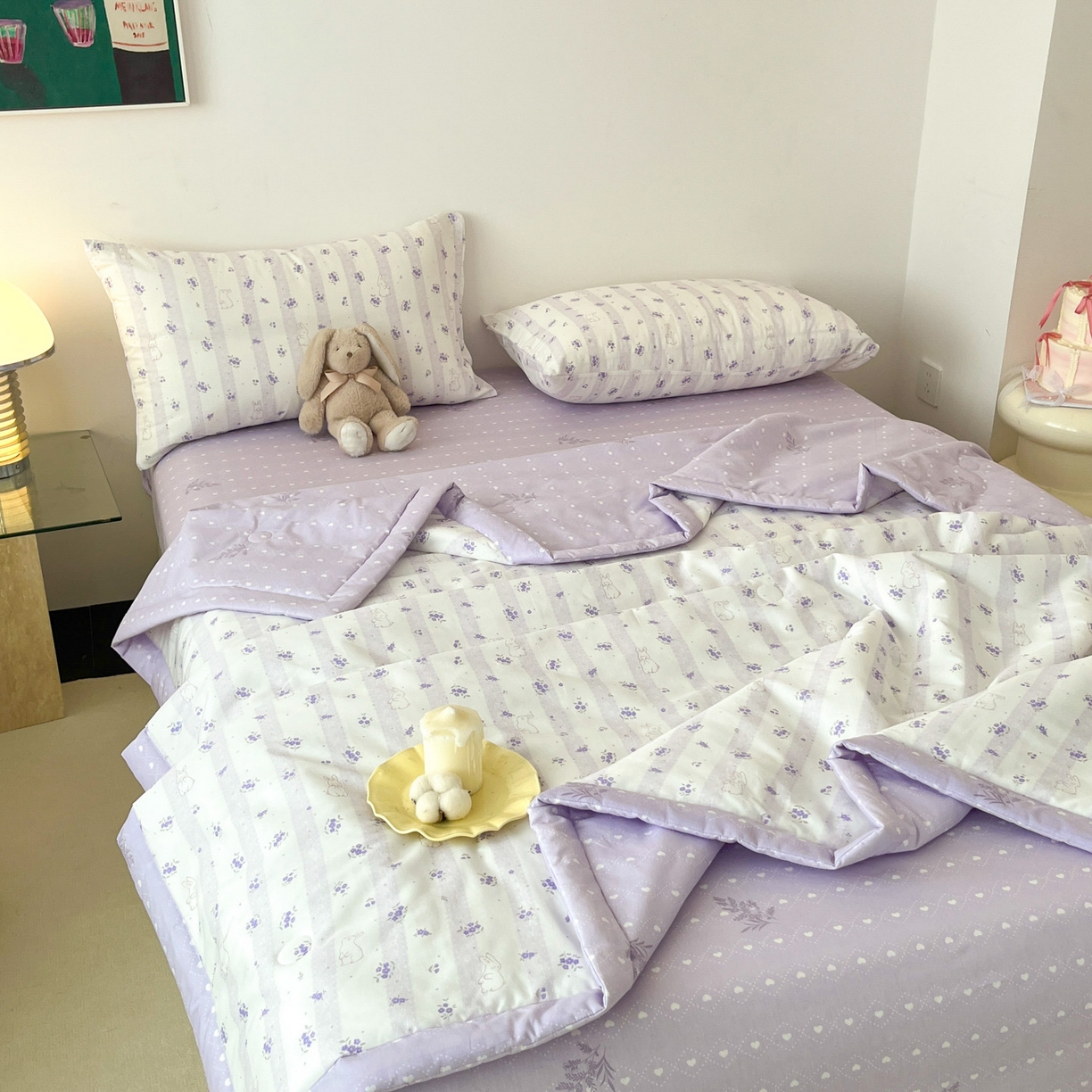 91家纺网 家纺一手货源 找家纺 一加一 2026新款全棉新疆棉花夏被夏凉被空调被四件套-棉语清夏 丝蒂兔