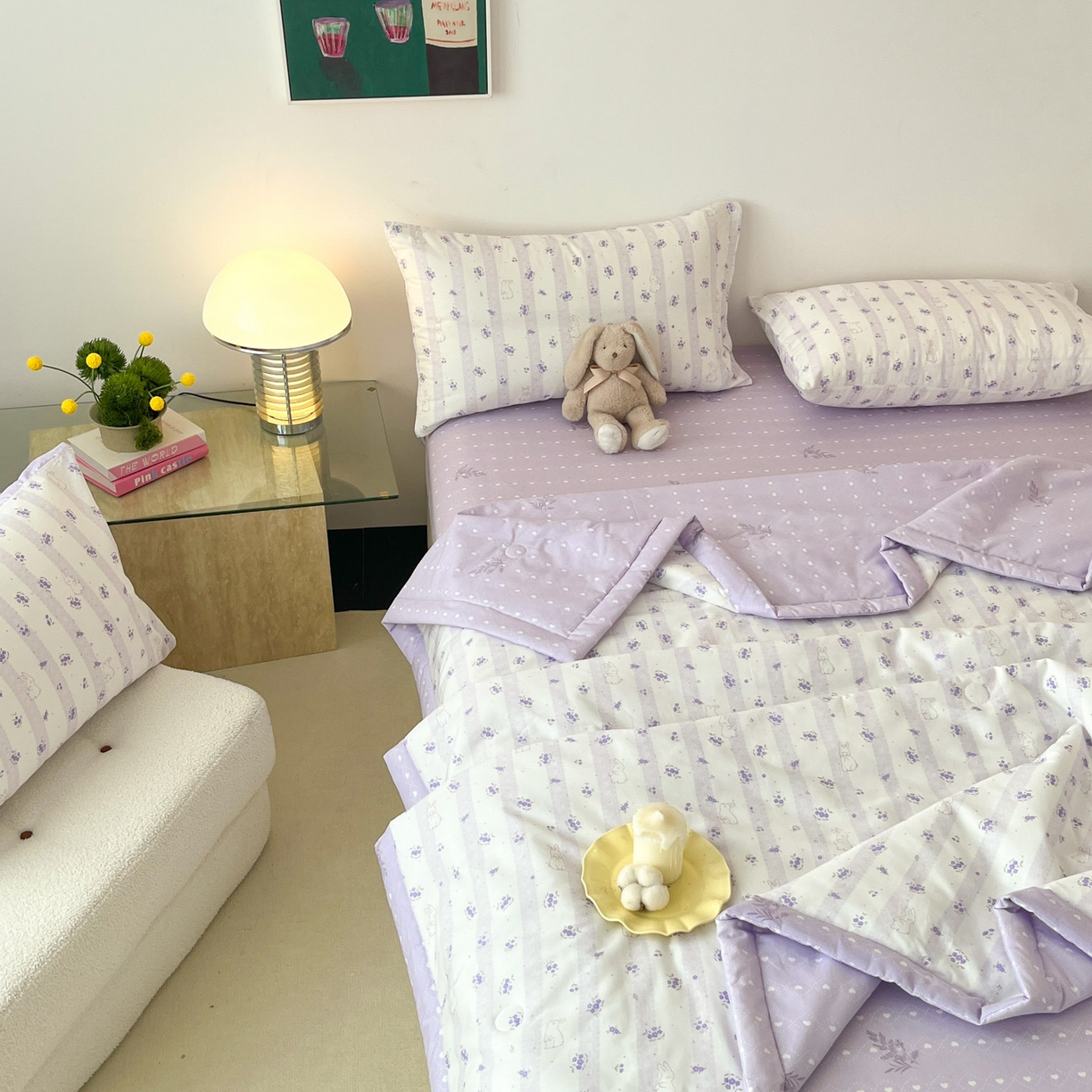 91家纺网 家纺一手货源 找家纺 一加一 2026新款全棉新疆棉花夏被夏凉被空调被四件套-棉语清夏 丝蒂兔