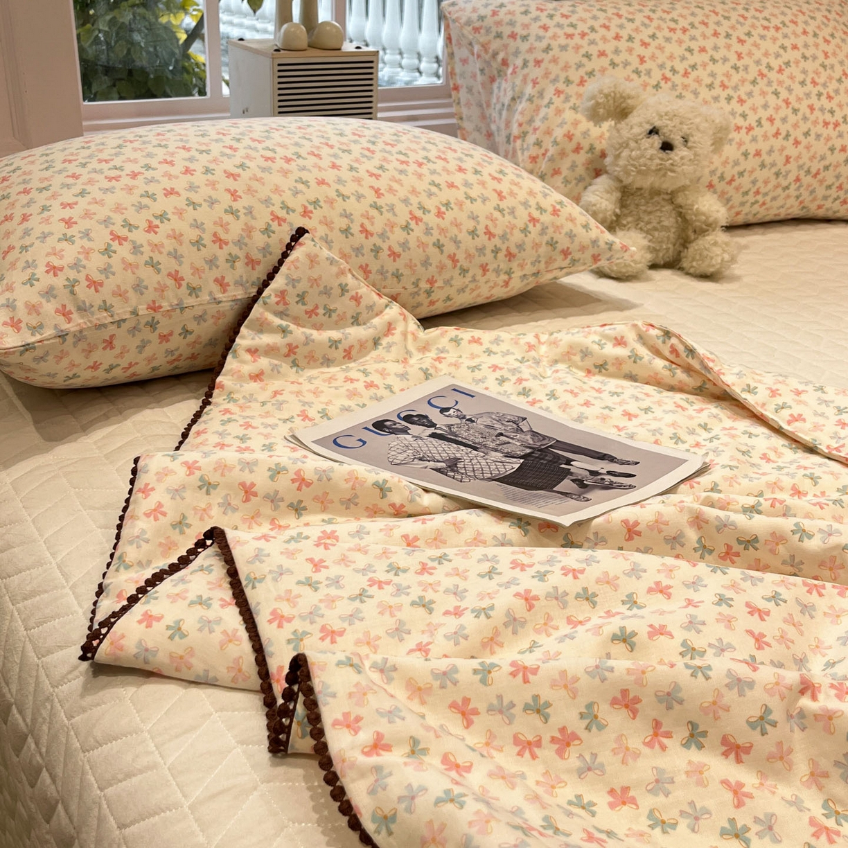 91家纺网 家纺一手货源 找家纺 （总）一加一 2026新款全棉双层纱印花小花边大豆夏被夏凉被空调被-花纱眠夏