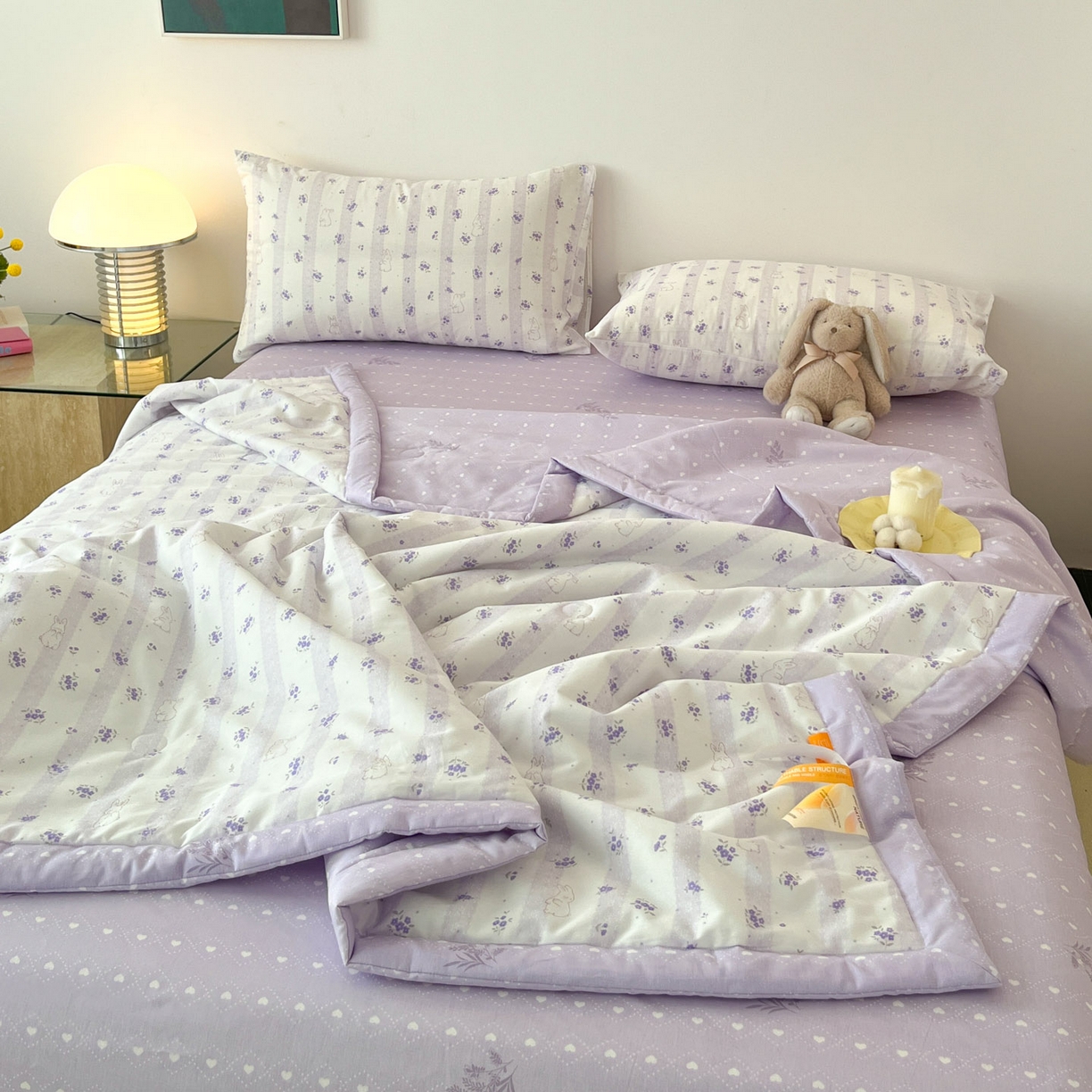 91家纺网 家纺一手货源 找家纺 一加一 2026新款全棉新疆棉花夏被夏凉被空调被四件套-棉语清夏 丝蒂兔