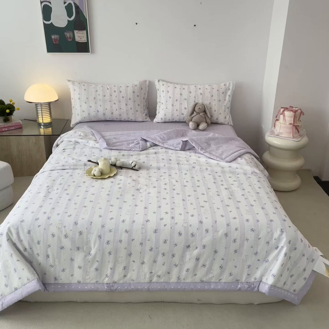 91家纺网 家纺一手货源 找家纺 一加一 2026新款全棉新疆棉花夏被夏凉被空调被四件套-棉语清夏 丝蒂兔
