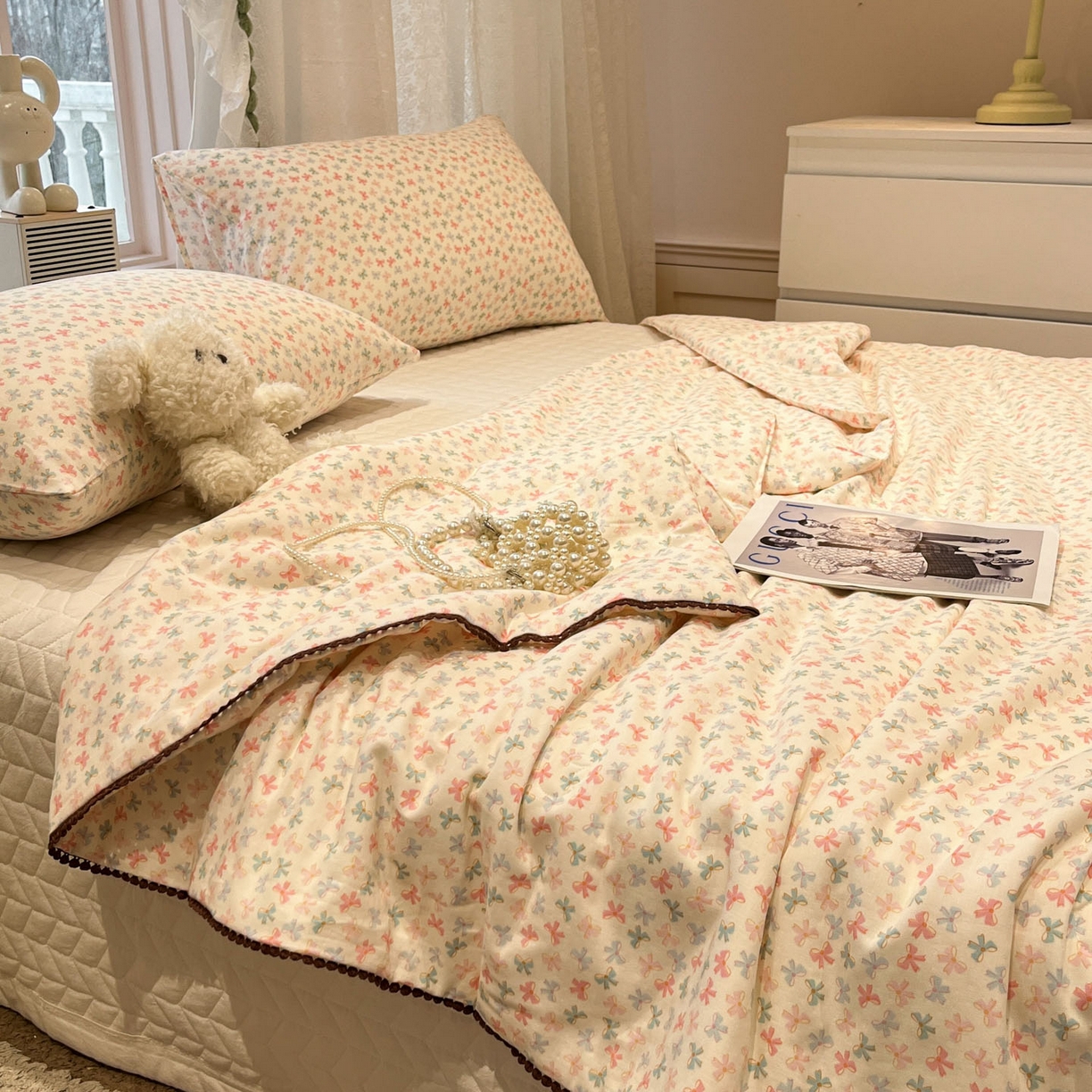 91家纺网 家纺一手货源 找家纺 （总）一加一 2026新款全棉双层纱印花小花边大豆夏被夏凉被空调被-花纱眠夏