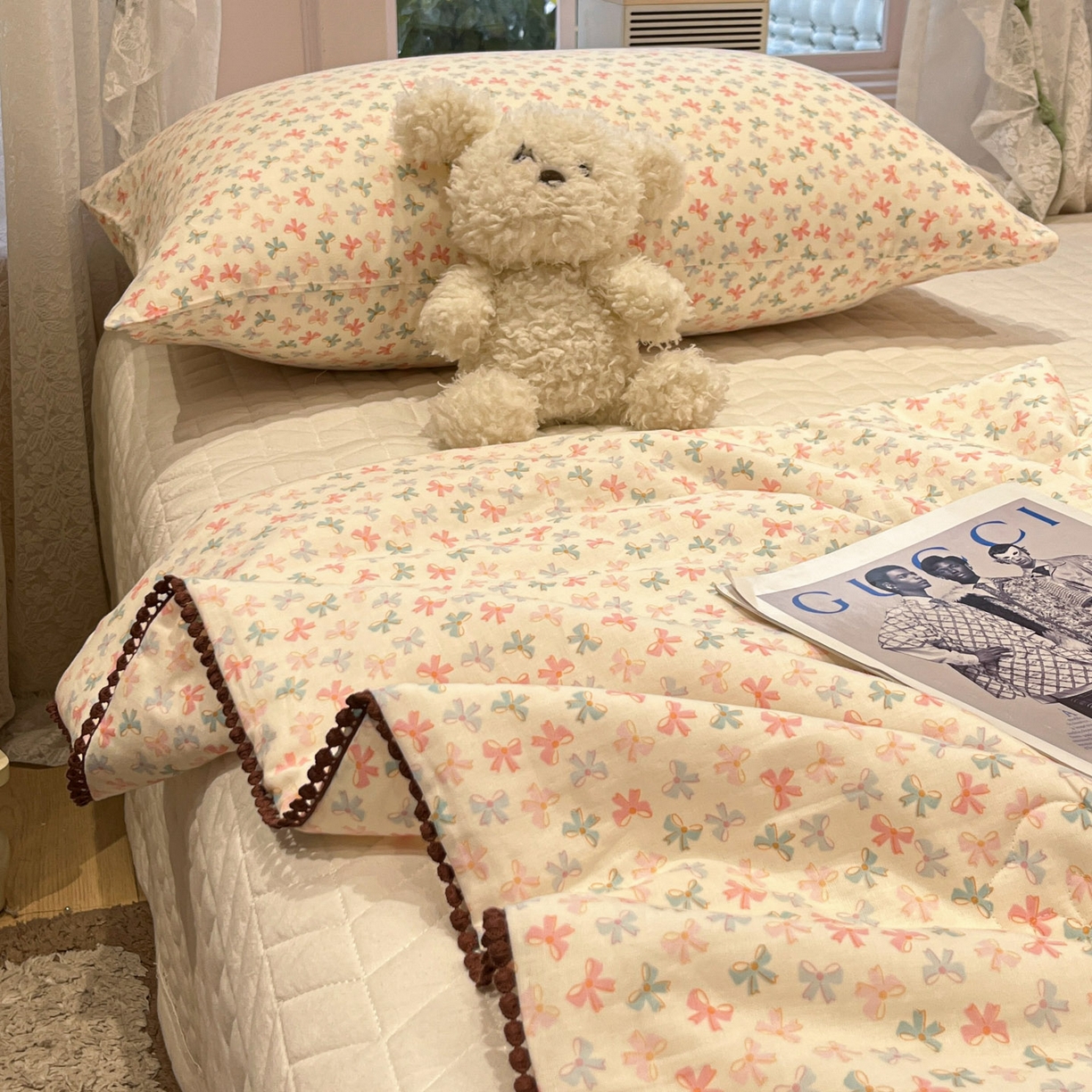 91家纺网 家纺一手货源 找家纺 （总）一加一 2026新款全棉双层纱印花小花边大豆夏被夏凉被空调被-花纱眠夏