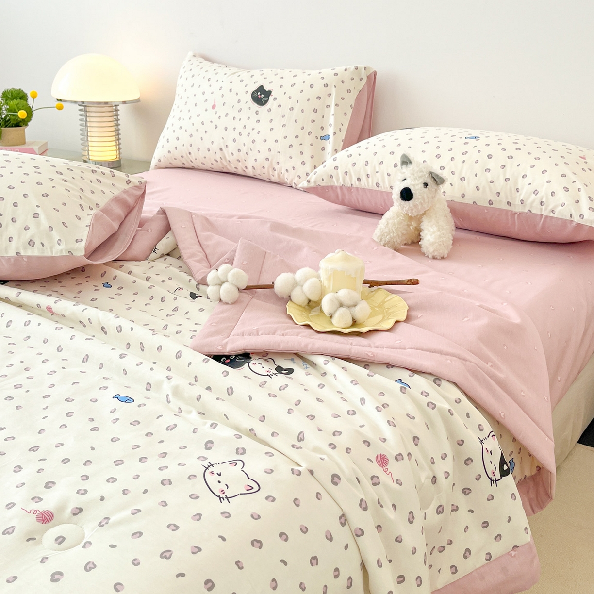 91家纺网 家纺一手货源 找家纺 一加一 2026新款全棉新疆棉花夏被夏凉被空调被四件套-棉语清夏 甜蜜伙伴