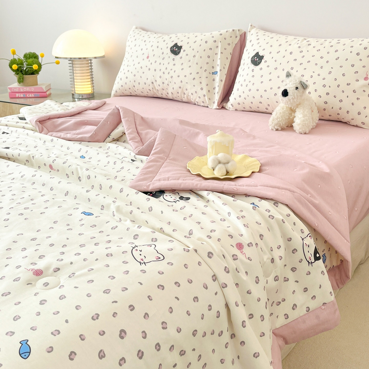 91家纺网 家纺一手货源 找家纺 一加一 2026新款全棉新疆棉花夏被夏凉被空调被四件套-棉语清夏 甜蜜伙伴