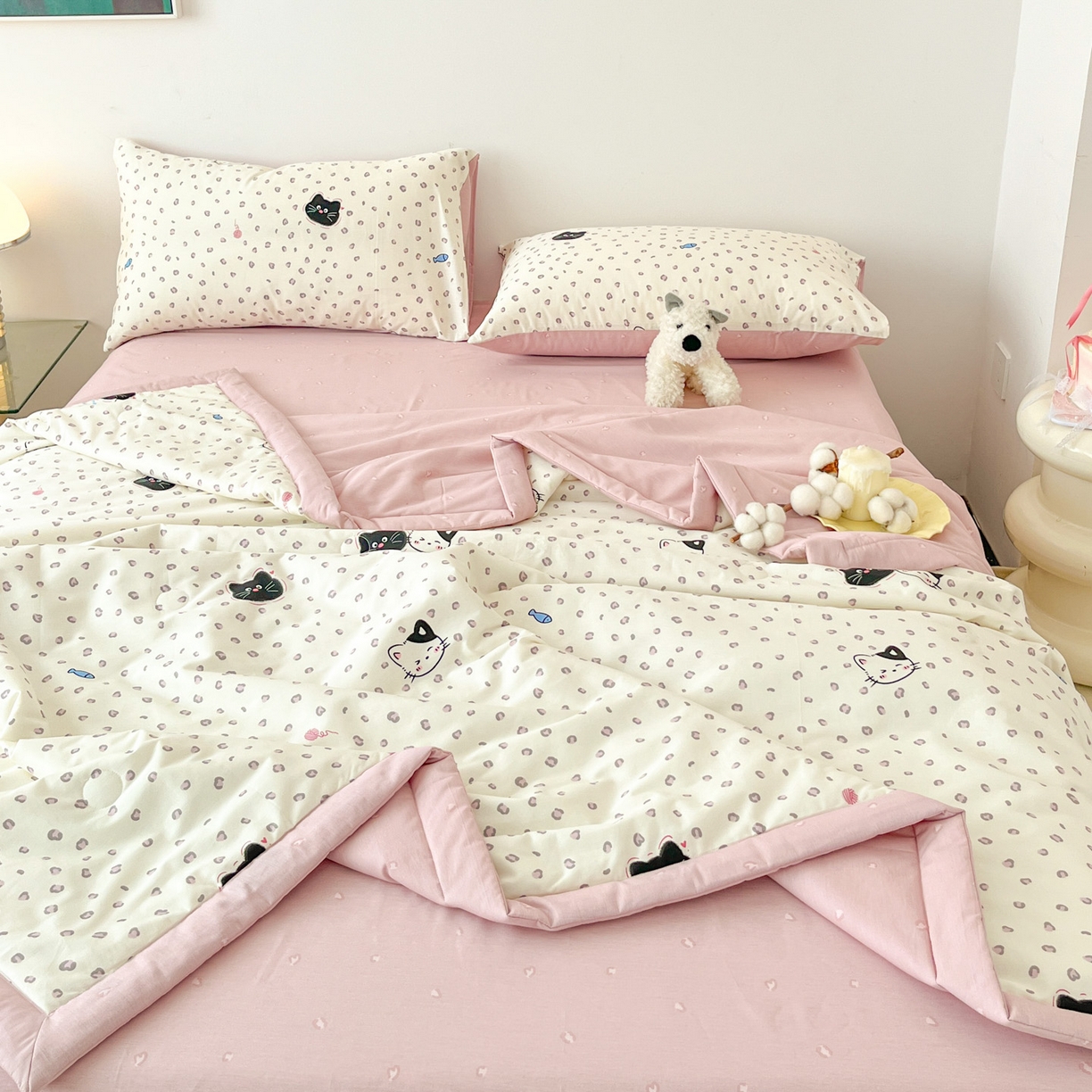 91家纺网 家纺一手货源 找家纺 一加一 2026新款全棉新疆棉花夏被夏凉被空调被四件套-棉语清夏 甜蜜伙伴