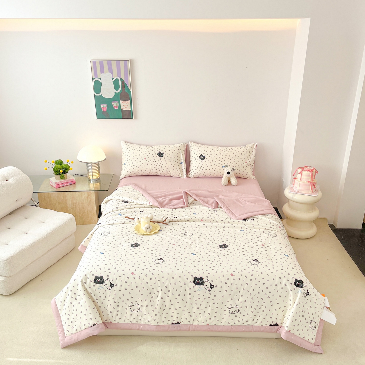 91家纺网 家纺一手货源 找家纺 一加一 2026新款全棉新疆棉花夏被夏凉被空调被四件套-棉语清夏 甜蜜伙伴