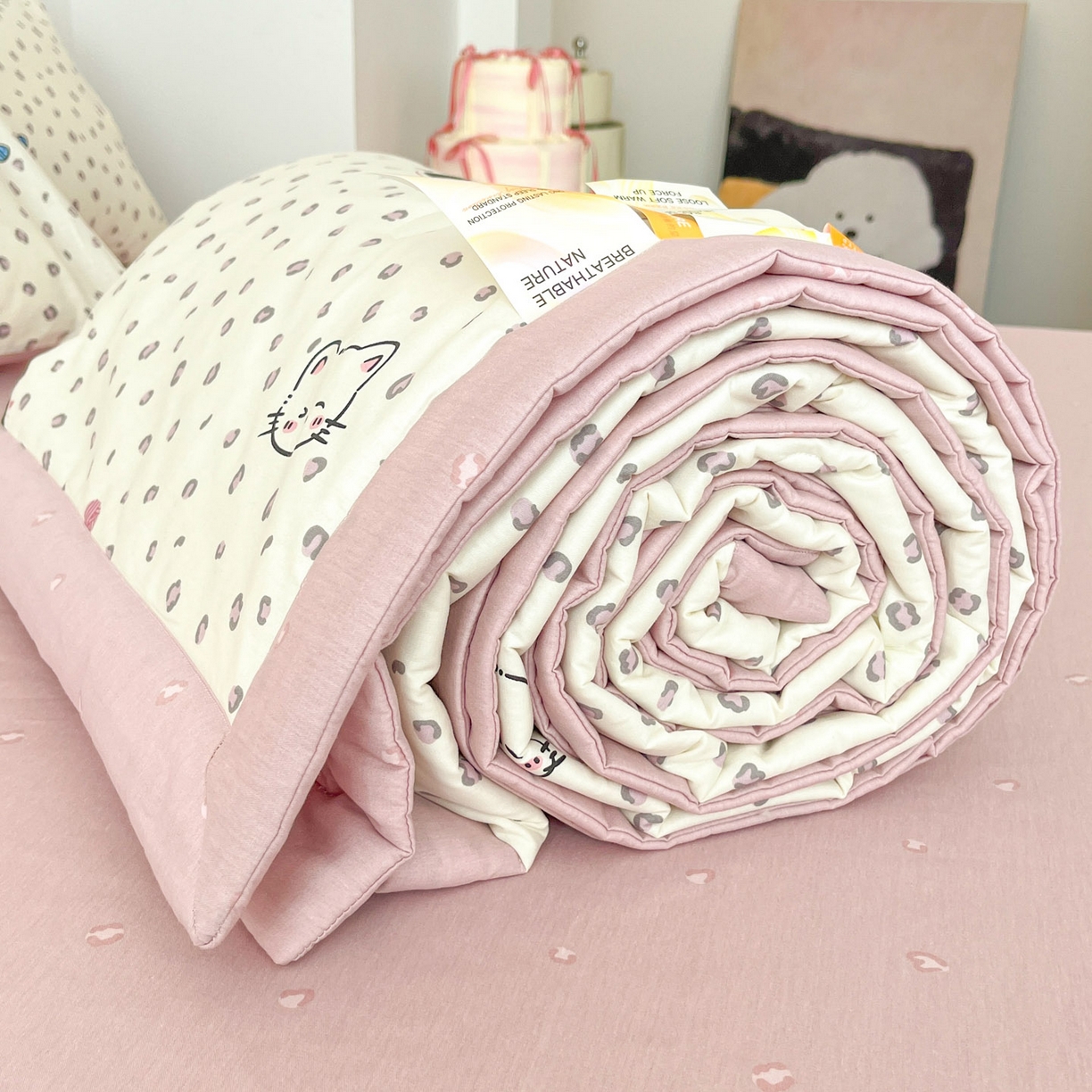 91家纺网 家纺一手货源 找家纺 一加一 2026新款全棉新疆棉花夏被夏凉被空调被四件套-棉语清夏 甜蜜伙伴